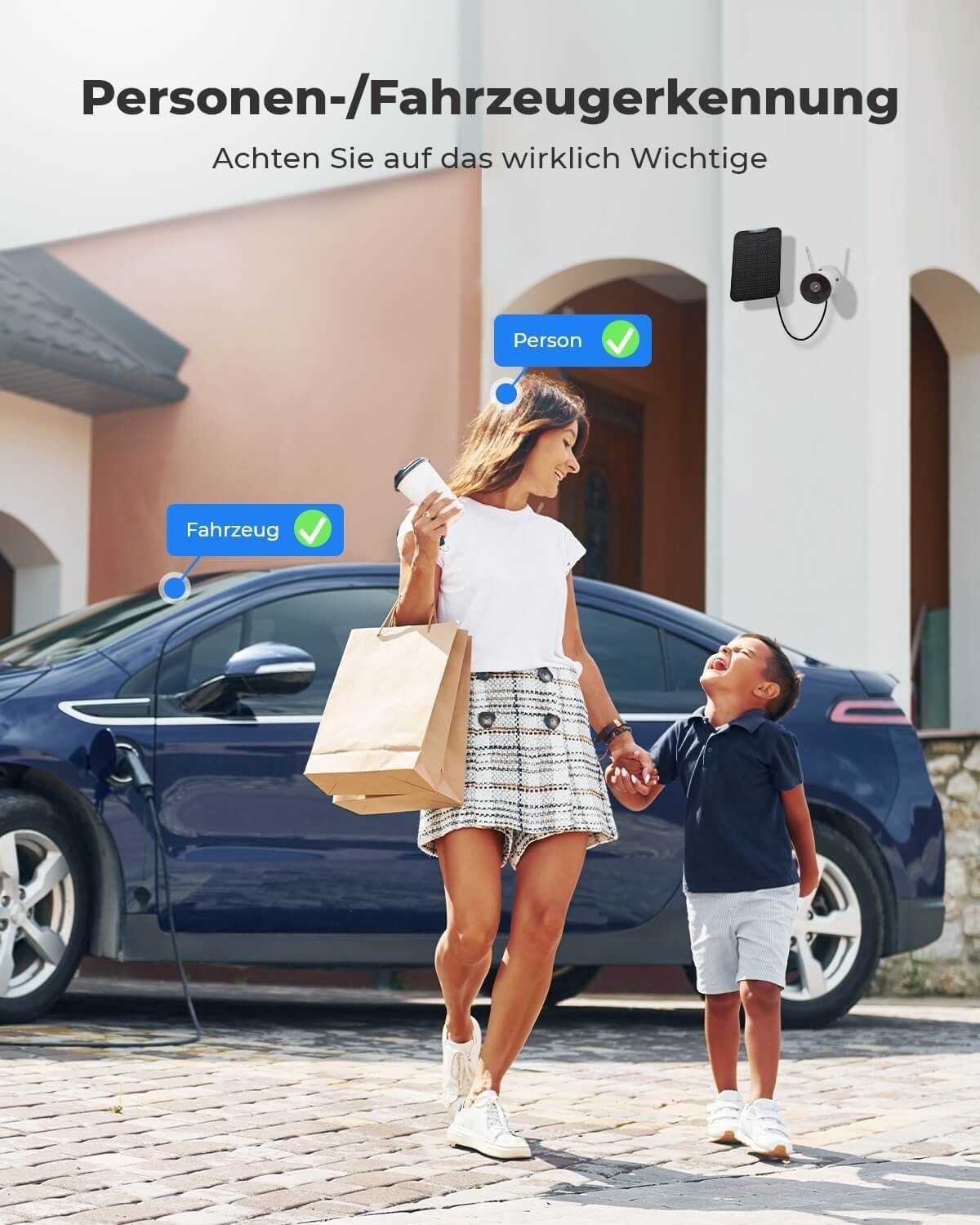 Reolink Überwachungskamera Argus Eco+Solarpanel 3MP Akku- oder solarbetriebene WLAN IP (Außenbereich, Personen-/Autoerkennung, IR-Nachtsicht)