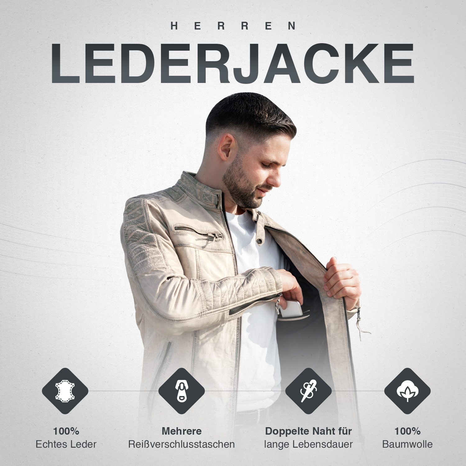 PAULGOS Lederjacke Herren Jacke Übergangsjacke Biker Look 100% Echtleder D1 günstig online kaufen