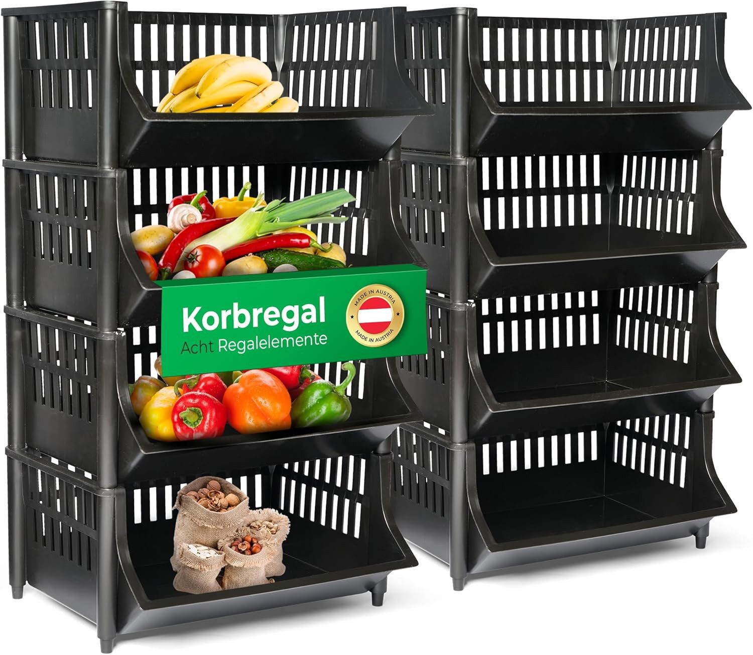 Novaliv Regalwagen 31109-8x, Novaliv 8 Stück Korbregal Schwarz Steckregal Stapelbar & Erweiterbar