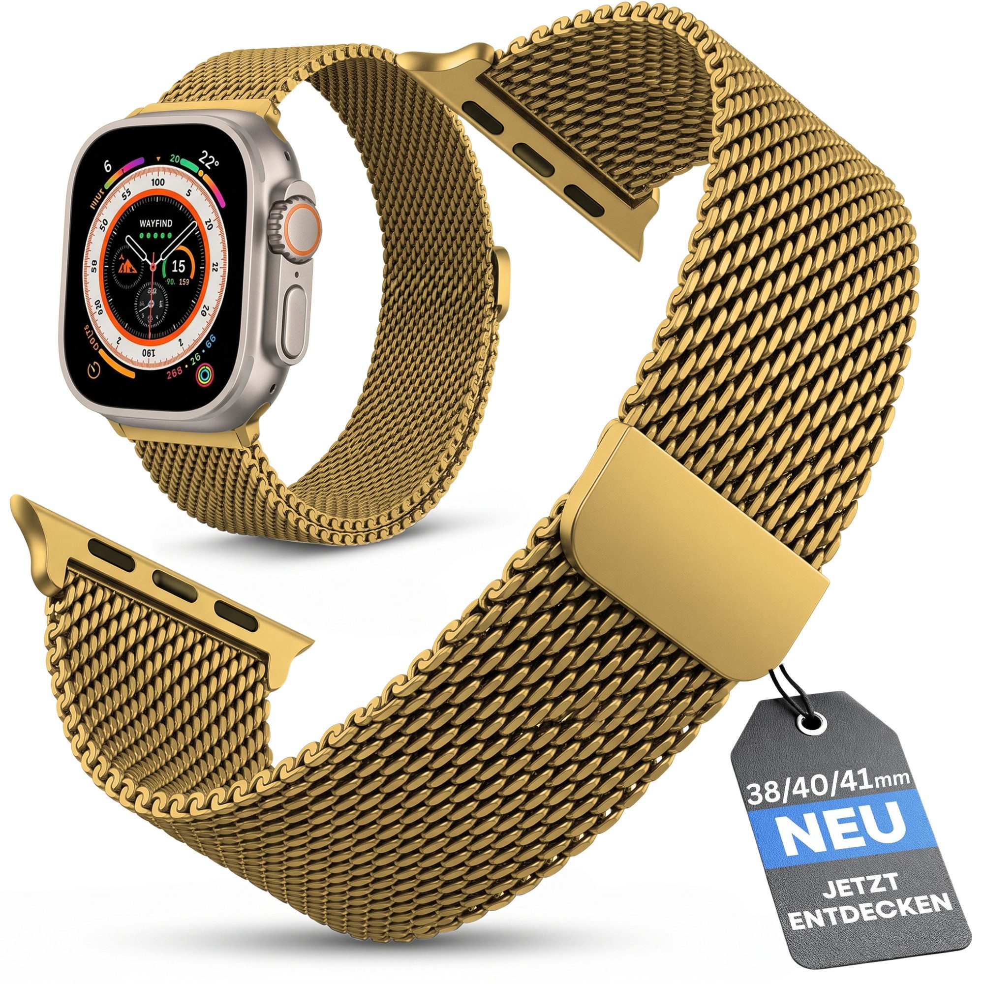 S&T Design Smartwatch-Armband Armband Edelstahl für Apple Watch Magnetisch Mesh Milanaise, Kompatibel mit Apple Watch 38 / 40 / 41/ 42 / 44 / 45 / 46 / 49 Ultra