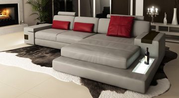 BULLHOFF Ecksofa Wohnlandschaft Leder Ecksofa Designsofa Eckcouch L-Form LED Leder Sofa Couch XL hell grau »HAMBURG III« von BULLHOFF, Made in Europe, das "ORIGINAL"