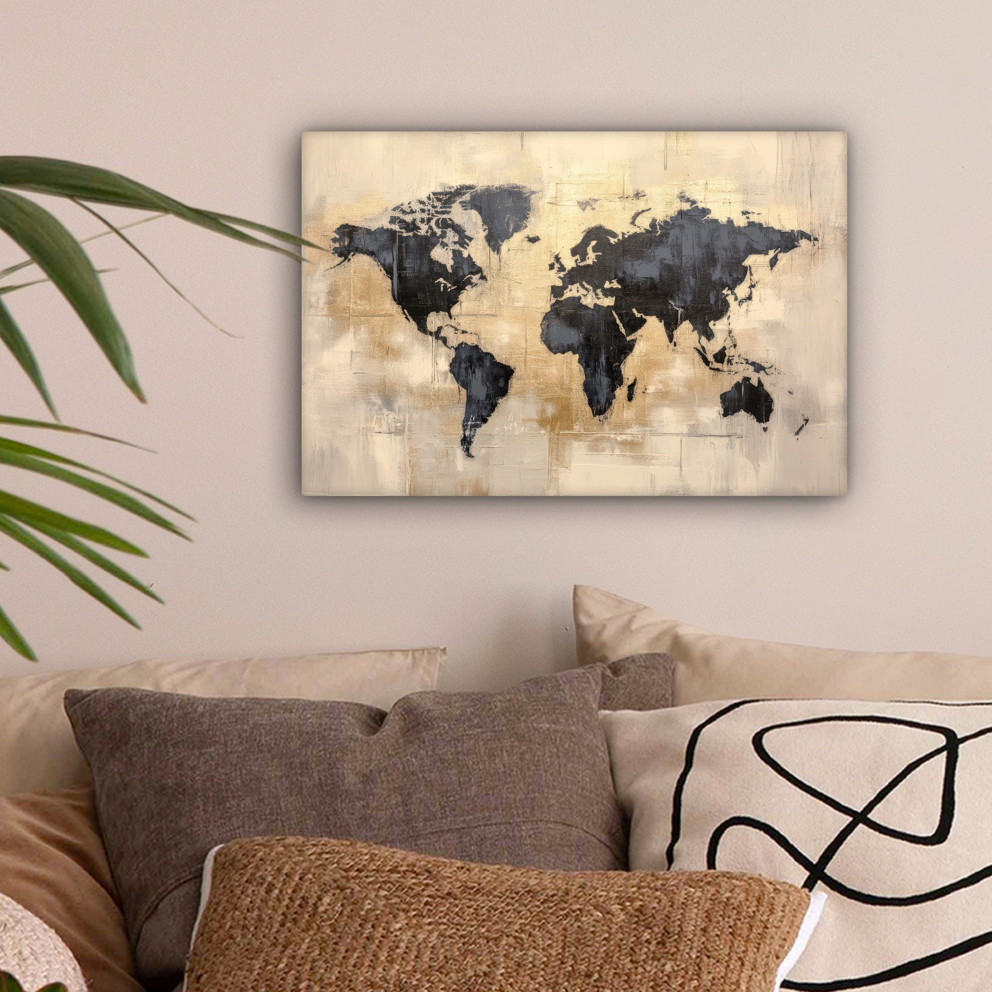 OneMillionCanvasses® Leinwandbild Weltkarte - Gold - Schwarz - Abstrakt, Fo günstig online kaufen