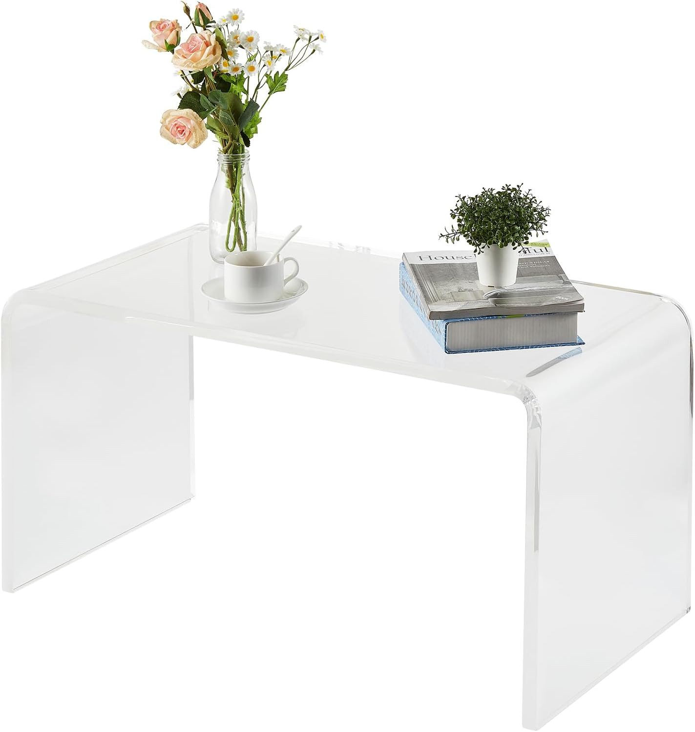 GarveeMore Couchtisch Acryl,U-förmiger Beistelltisch aus klarem Acryl,81x41x40cm, transparenter Beistelltisch für Wohnzimmer und Innenhof