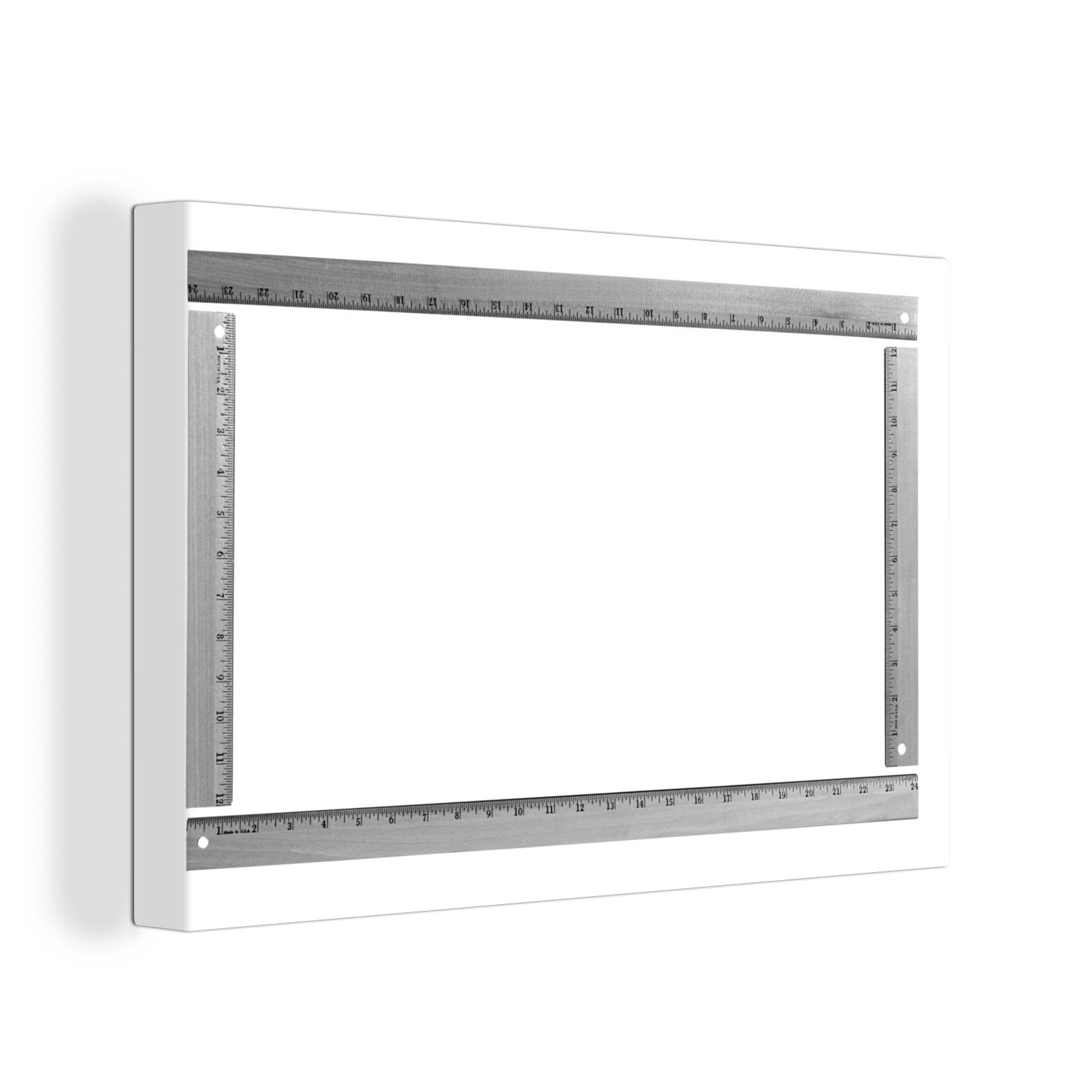 OneMillionCanvasses® Leinwandbild Fotorahmen aus Linealen - schwarz und weiß, (1 St), Wandbild Leinwandbilder, Aufhängefertig, Wanddeko, 30x20 cm