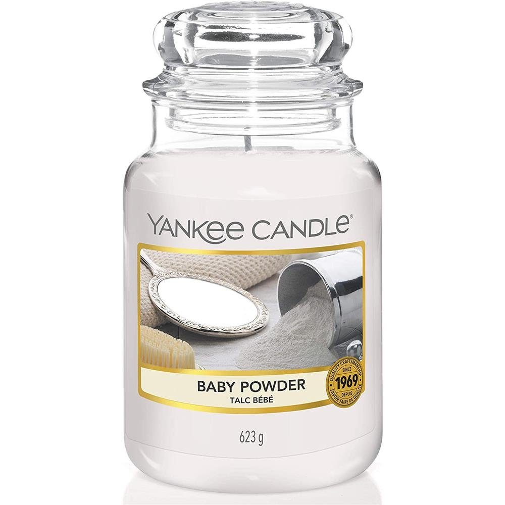 Yankee Candle Duftkerze Baby Powder 623 g (im Glas mit Deckel), Duft nach Mandel, Blume und Moschus, Brenndauer bis zu 150 Stunden