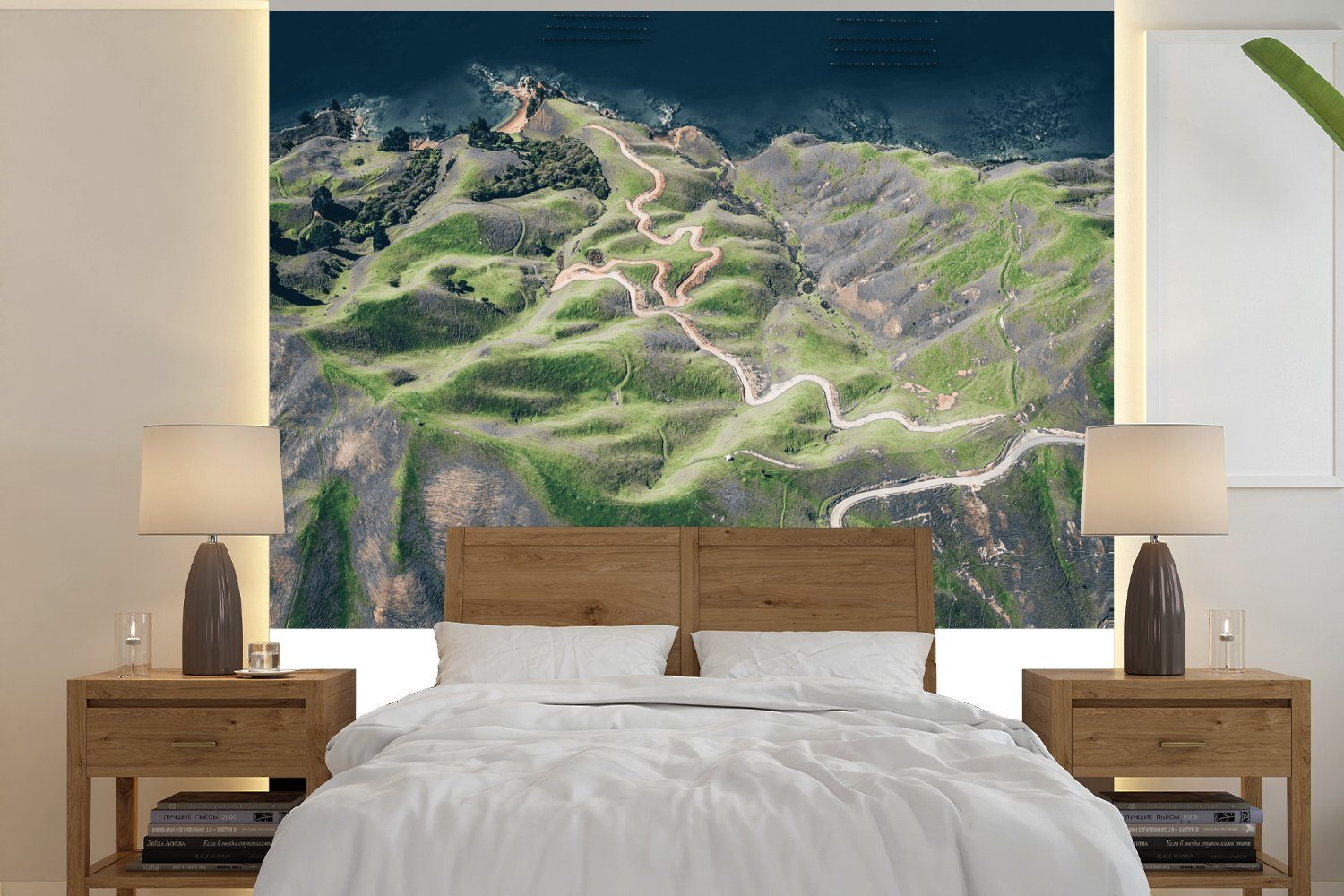 Tapete oder Wandtapete bedruckt, Vinyl - Matt, - Wohnzimmer Neuseeland Grün, St), (5 Schlafzimmer, MuchoWow Fototapete Meer für
