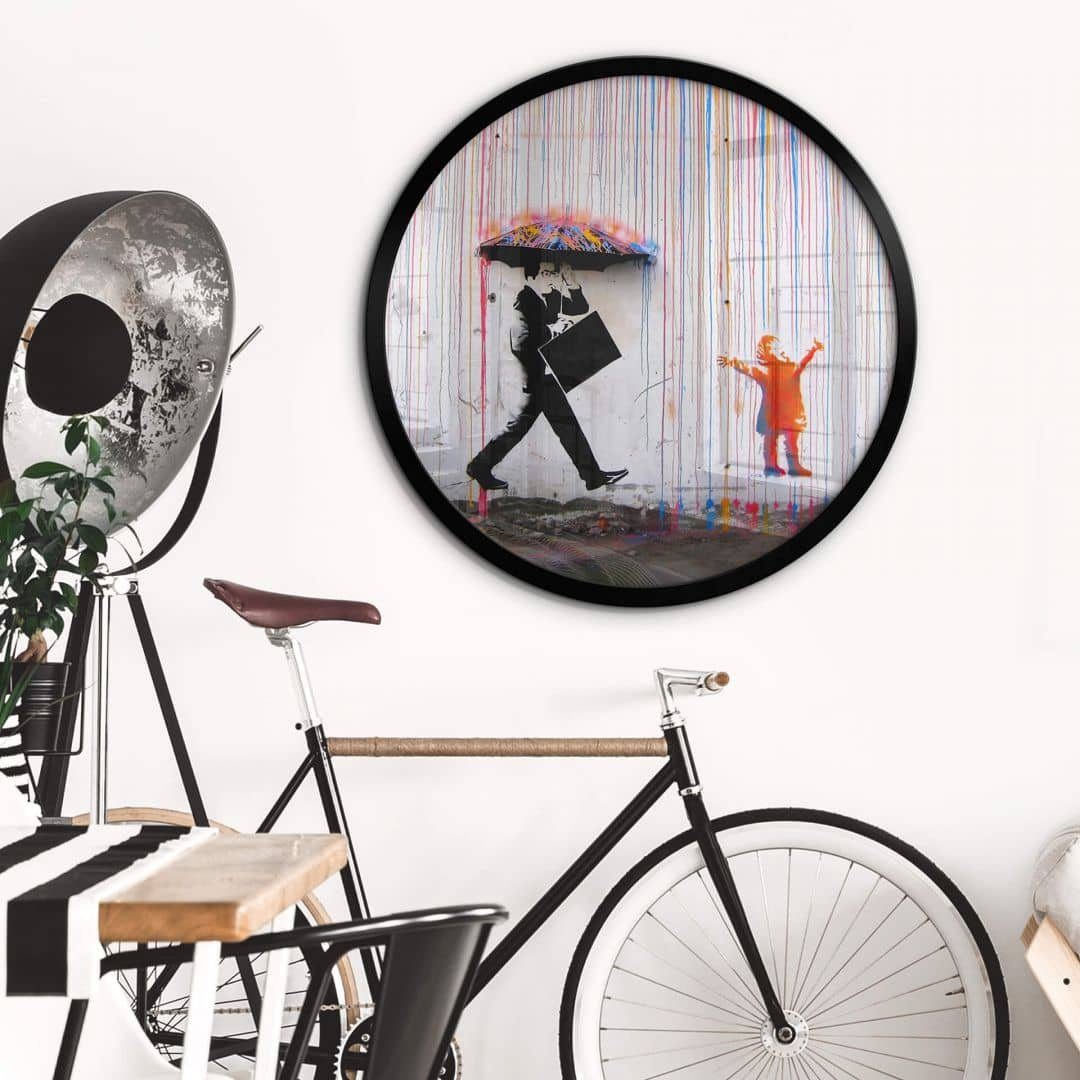 K&L Wall Art Poster Wandbild Poster Rund Graffiti Straßenkunst bunt Banksy Coloured Rain, Wohnzimmer Изображения modern laut