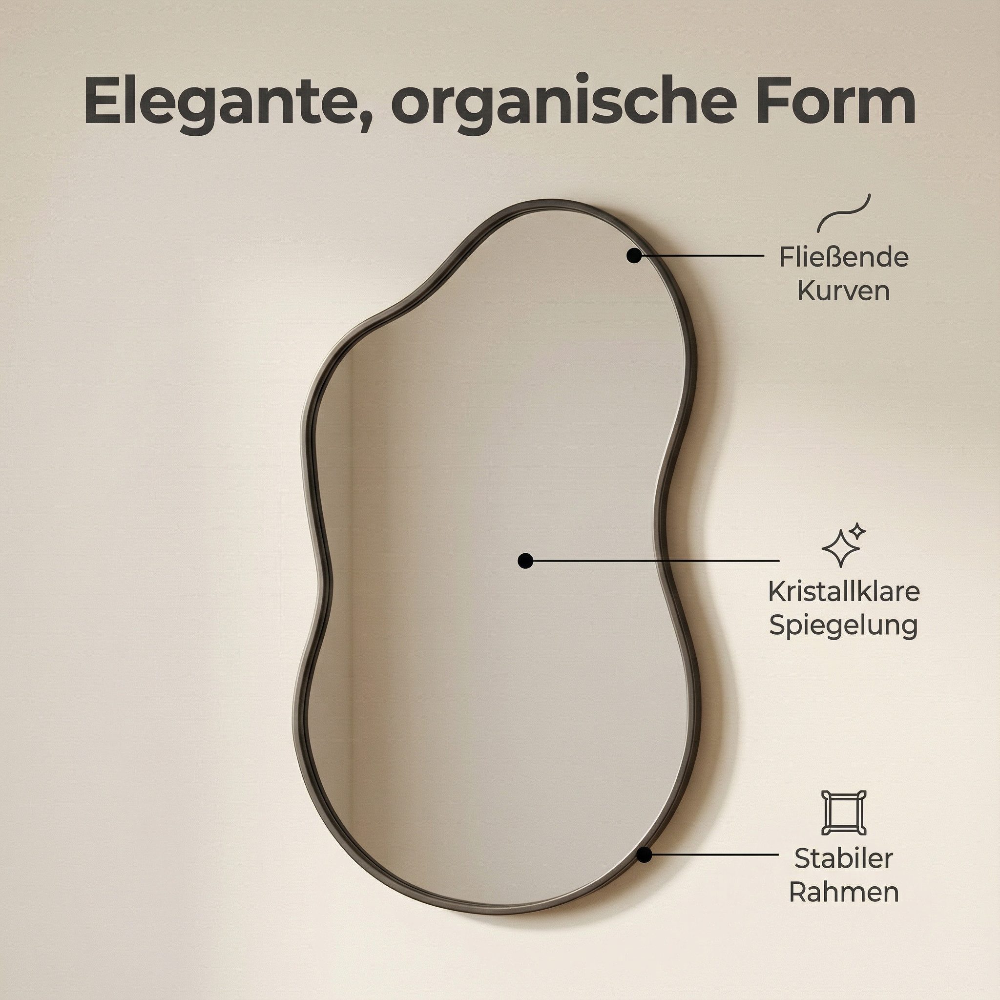 TLGREEN Dekospiegel Wandspiegel, (Wolkenspiegel mit Gehärtetes Glas, Aluminiumrahmen), für Wohnzimmer Schlafzimmer Badezimmer