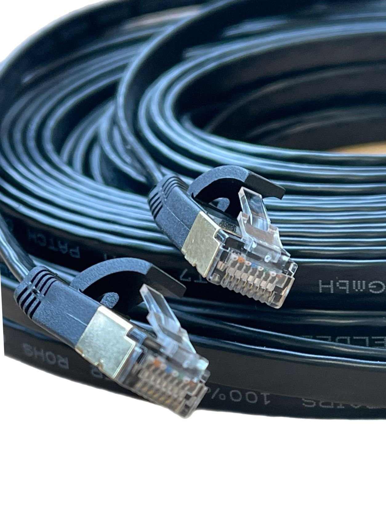 VaGo-Tools CAT7 Patchkabel Netzwerkkabel schwarz 5m flach LAN-Kabel, RJ45, RJ45