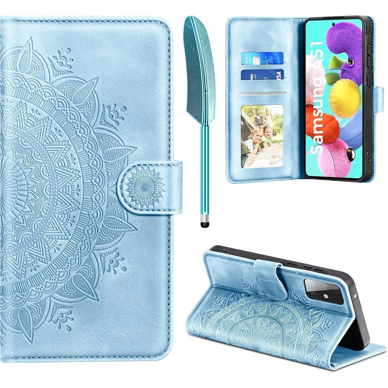 Flip Case Lederhülle Samsung Galaxy A51 Flip Wallet Himmelblau