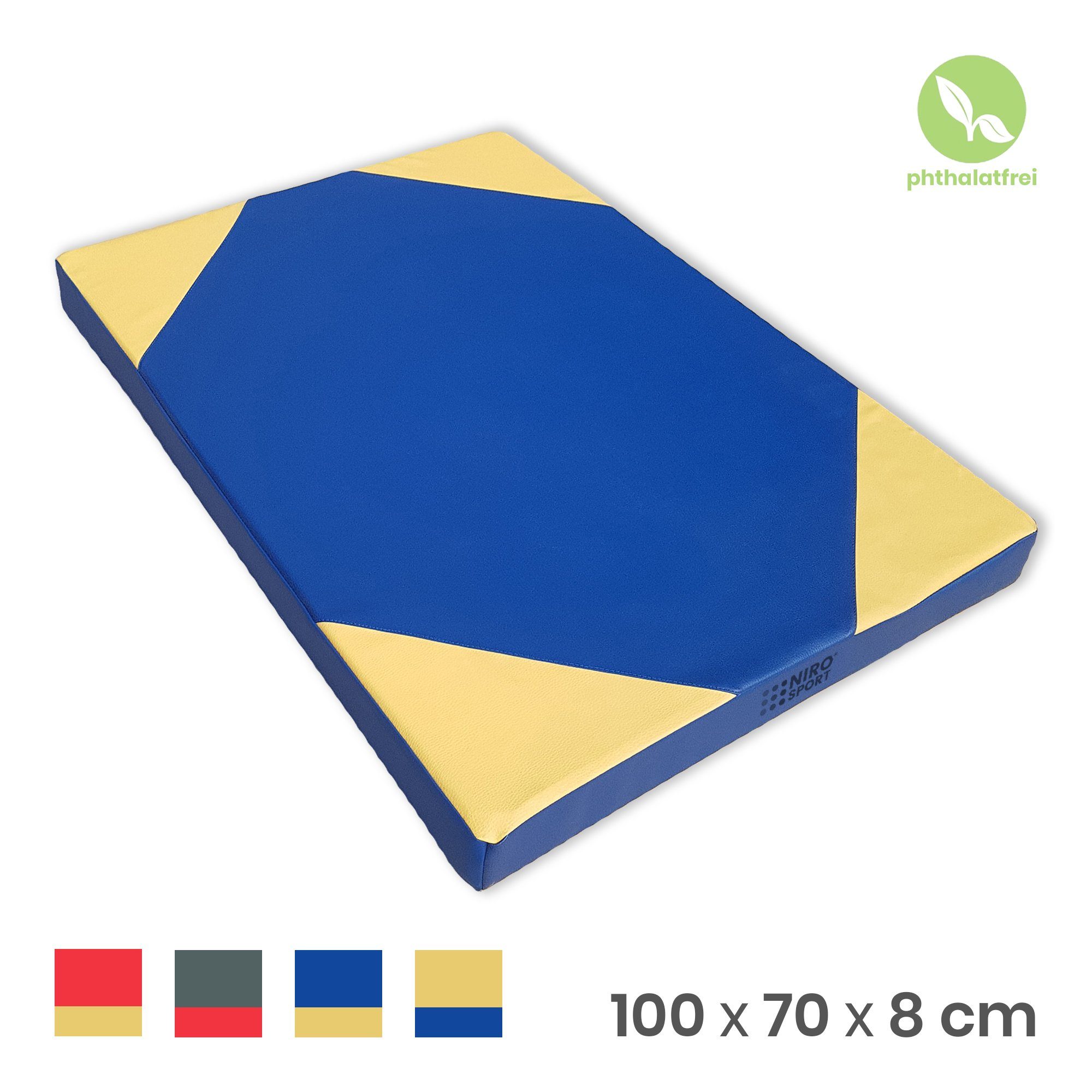 NiroSport Turnmatte Gymnastikmatte Turnmatte 100 x 70 x 8 cm Weichbodenmatte Schutzmatte (einzeln, 1er-Pack), Made-in-Germany Blau