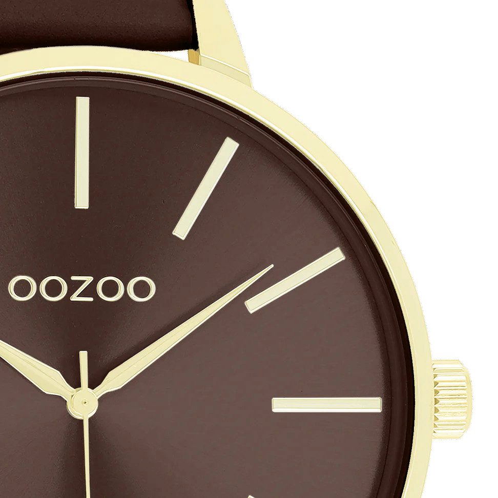 OOZOO Quarzuhr XL Damenuhr C11656 – IP Gold Gehäuse, braunes Lederband, 48 günstig online kaufen