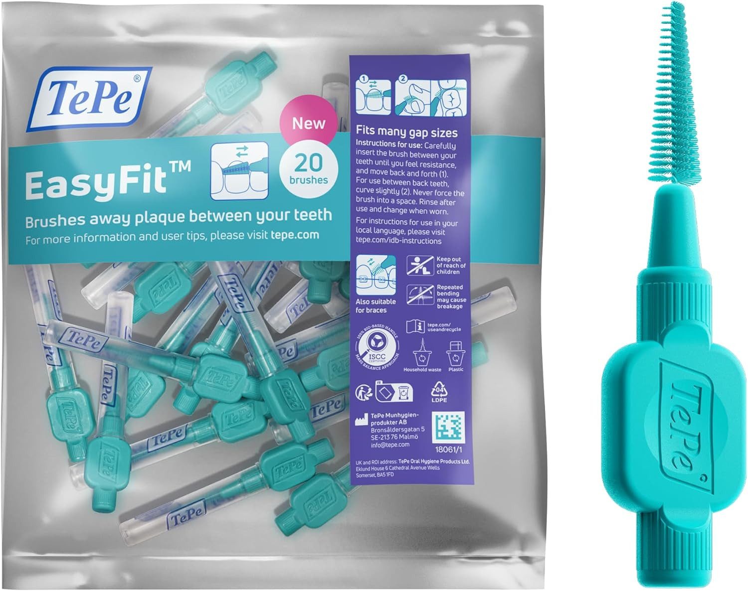 TePe Interdentalbürsten EasyFit, Schmal zulaufende Form, für fast alle Zahnzwischenräume