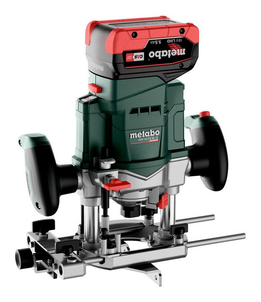 metabo Akku-Fräse OFV 18 LTX BL 12, 18 in V, Oberfräse 2 x 5,5 Ah LiHD in metaBOX 340