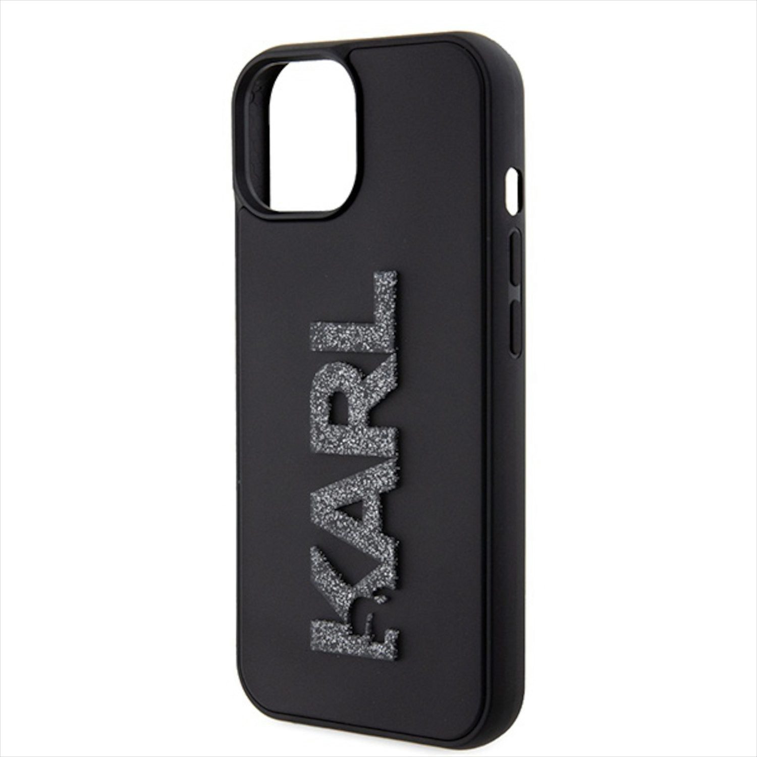 KARL LAGERFELD Smartphone-Hülle Karl Lagerfeld Apple iPhone 15 Plus Hülle 3D Rubber Glitter Logo Black