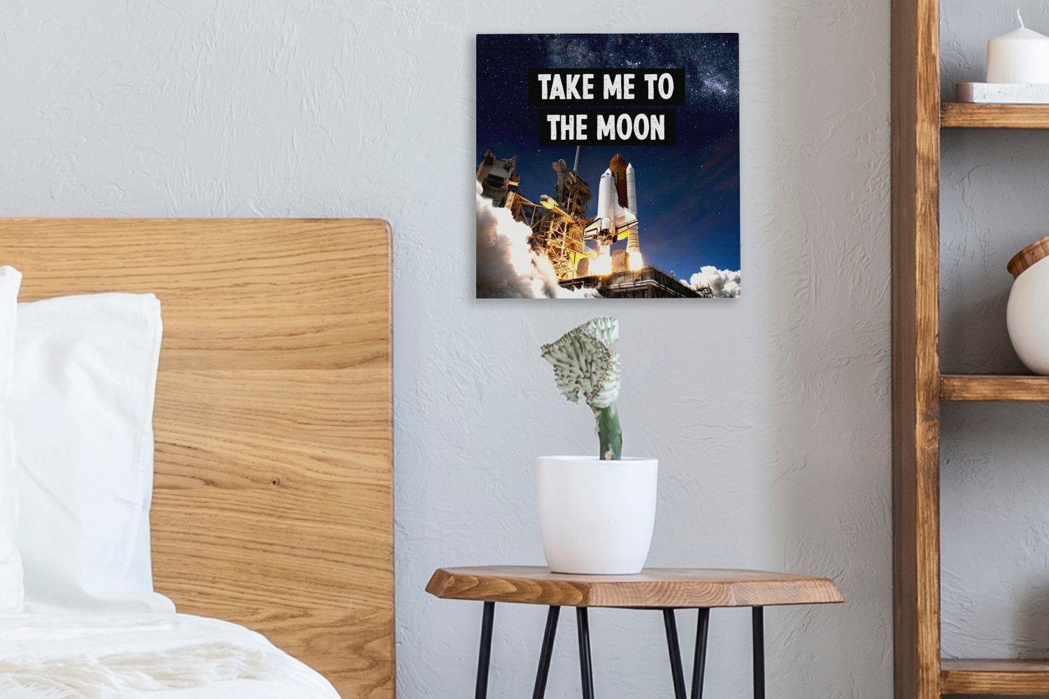 OneMillionCanvasses® Leinwandbild Rakete - Zitate - Schlafzimmer - mich zum -, Sprichwörter - Leinwand Mond' Jungen 'Bring Bilder Wohnzimmer St), (1 für