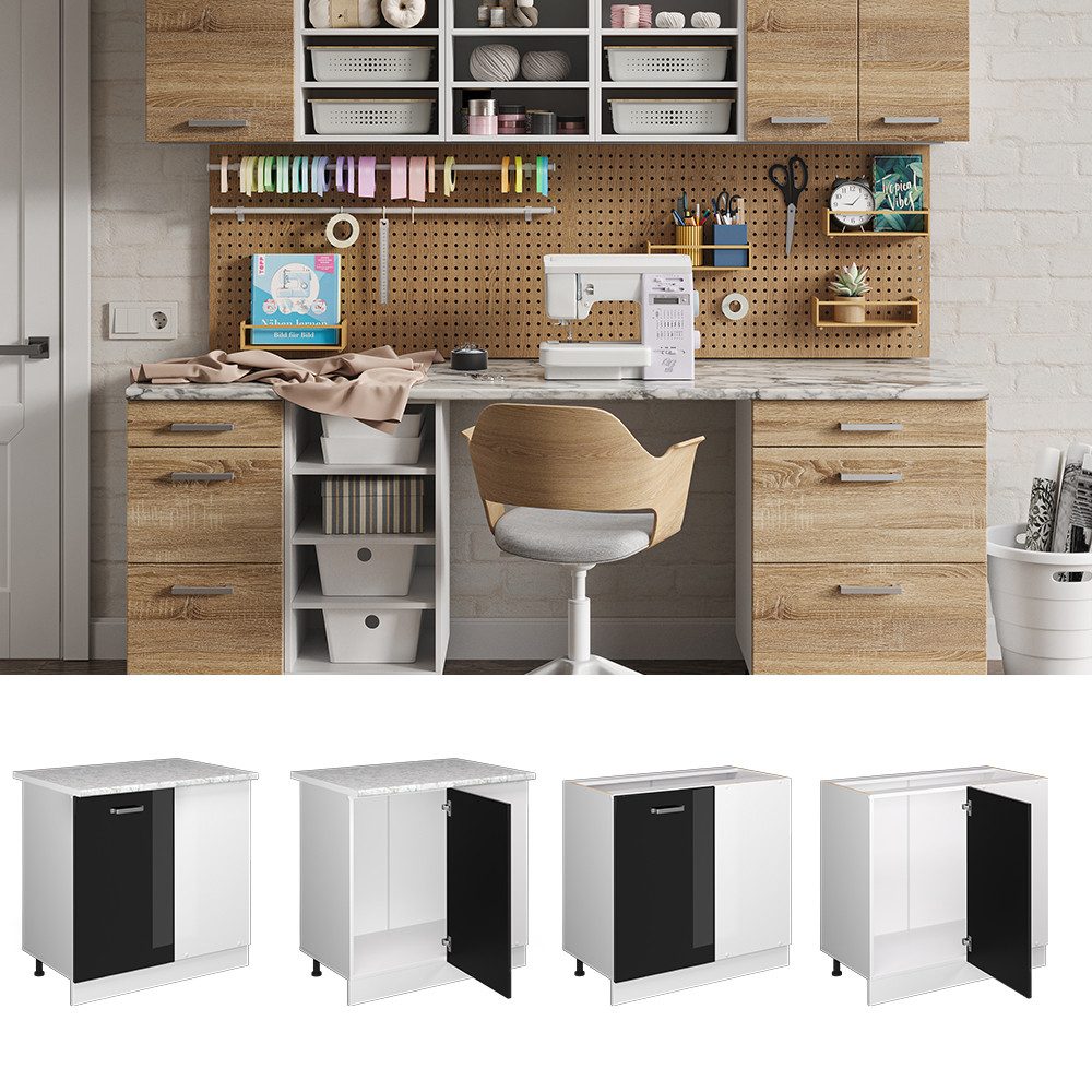 Vicco Schranksystem R-Line, Schwarz Hochglanz/Weiß, 86 günstig online kaufen