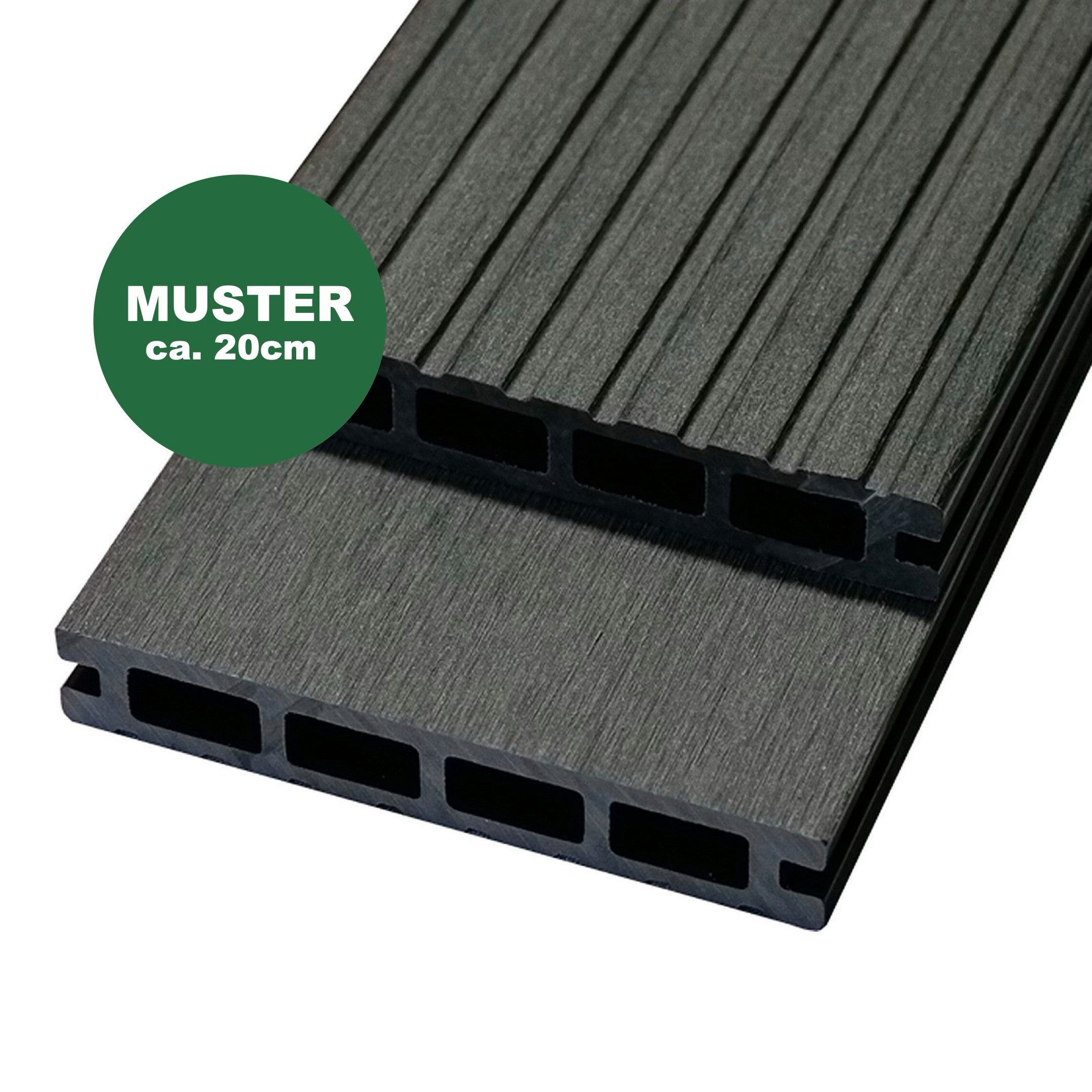 Woodstore24 Terrassendielen WoodoRhodos WPC Diele für Terrasse und Balkon mit Clipsystem, (Bodenbelag Komplettset mit Unterkonstruktion, Clip-Befestigung, 2,4m L x 12cm B x 2cm Stärke, in grau, anthrazit oder braun), Holzoptik, Klicksystem, Außenbereich, Gastronomie geeignet, wetterfest