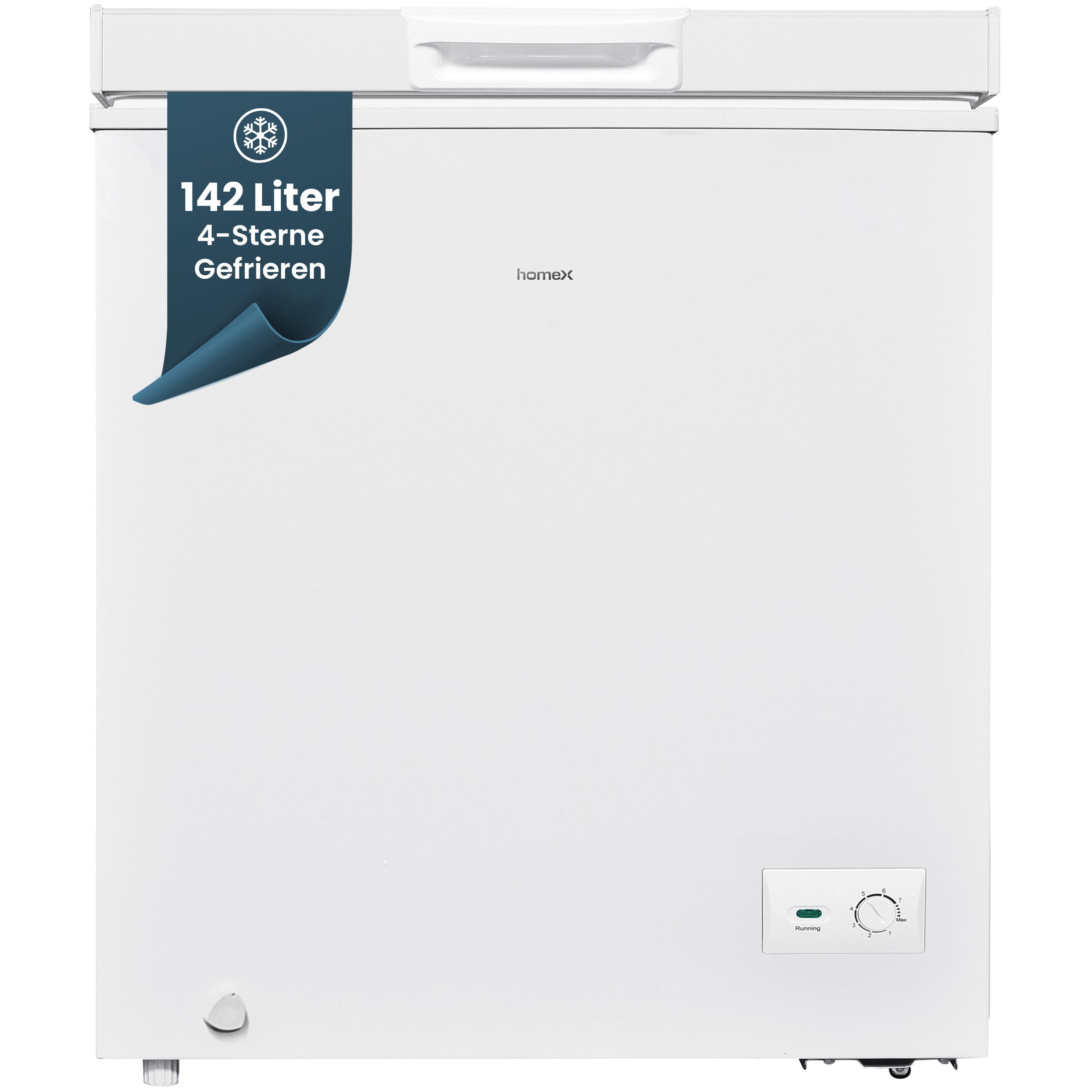 homeX Gefriertruhe FT1421-W, 70.5 cm breit, 142 l, Tiefkühltruhe klein, 142 Liter, Kühltruhe inkl. Ablagekorb, leise