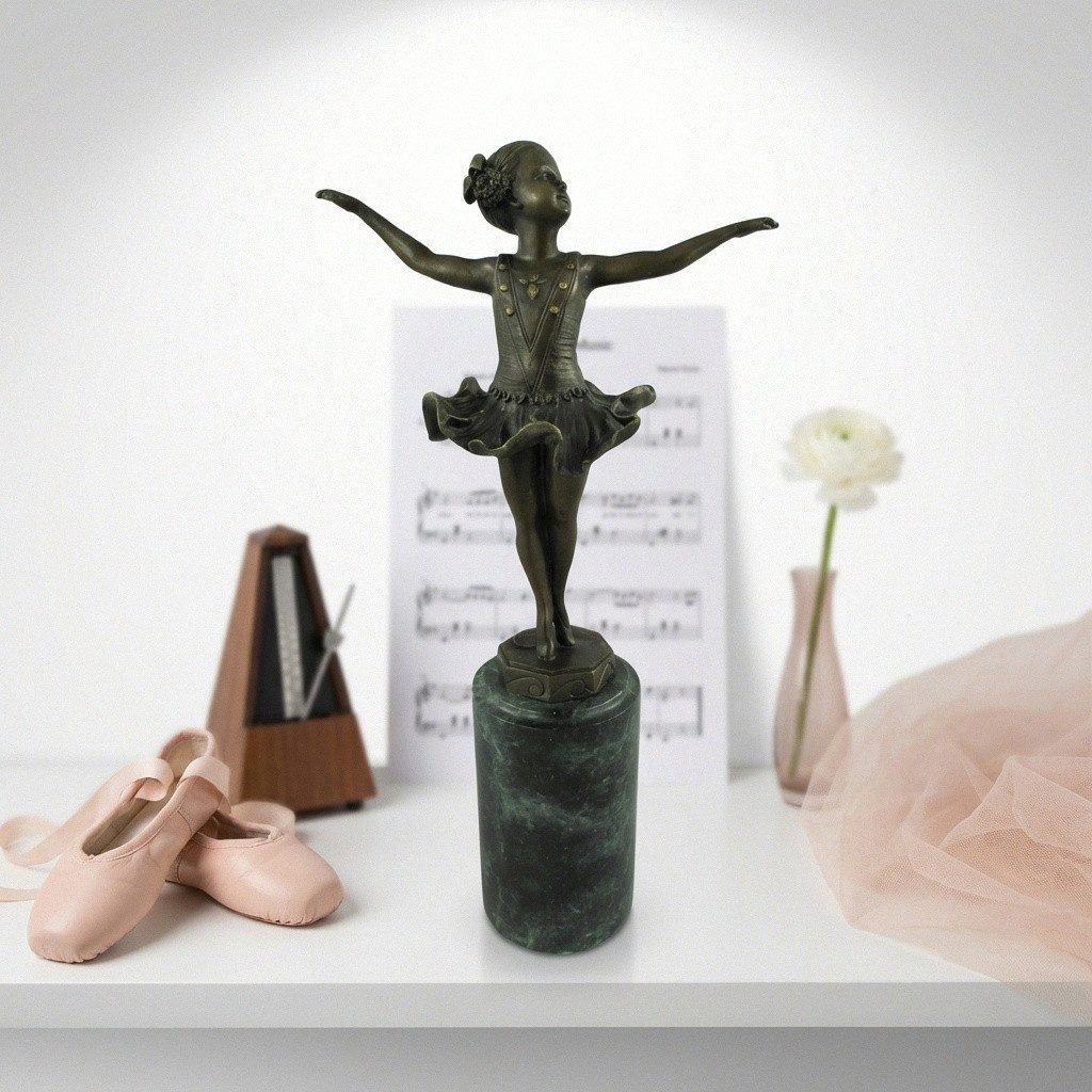 Antikas Wanddekoobjekt Bronze Ballerina Figur patiniert, auf Marmorsockel, hochwertig, H.32