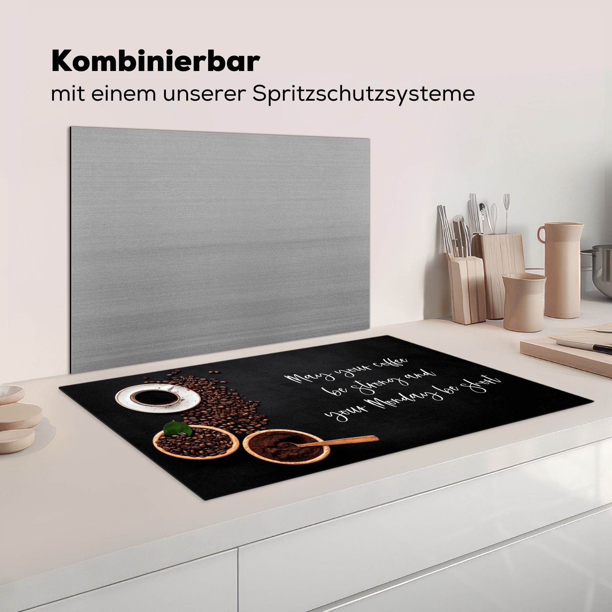 dein 83x51 cm, kurz Kaffee Montag Herdblende-/Abdeckplatte Küche -, dein stark tlg), sein Arbeitsplatte küche - und (1 Ceranfeldabdeckung, Kaffee für Möge Vinyl, MuchoWow -