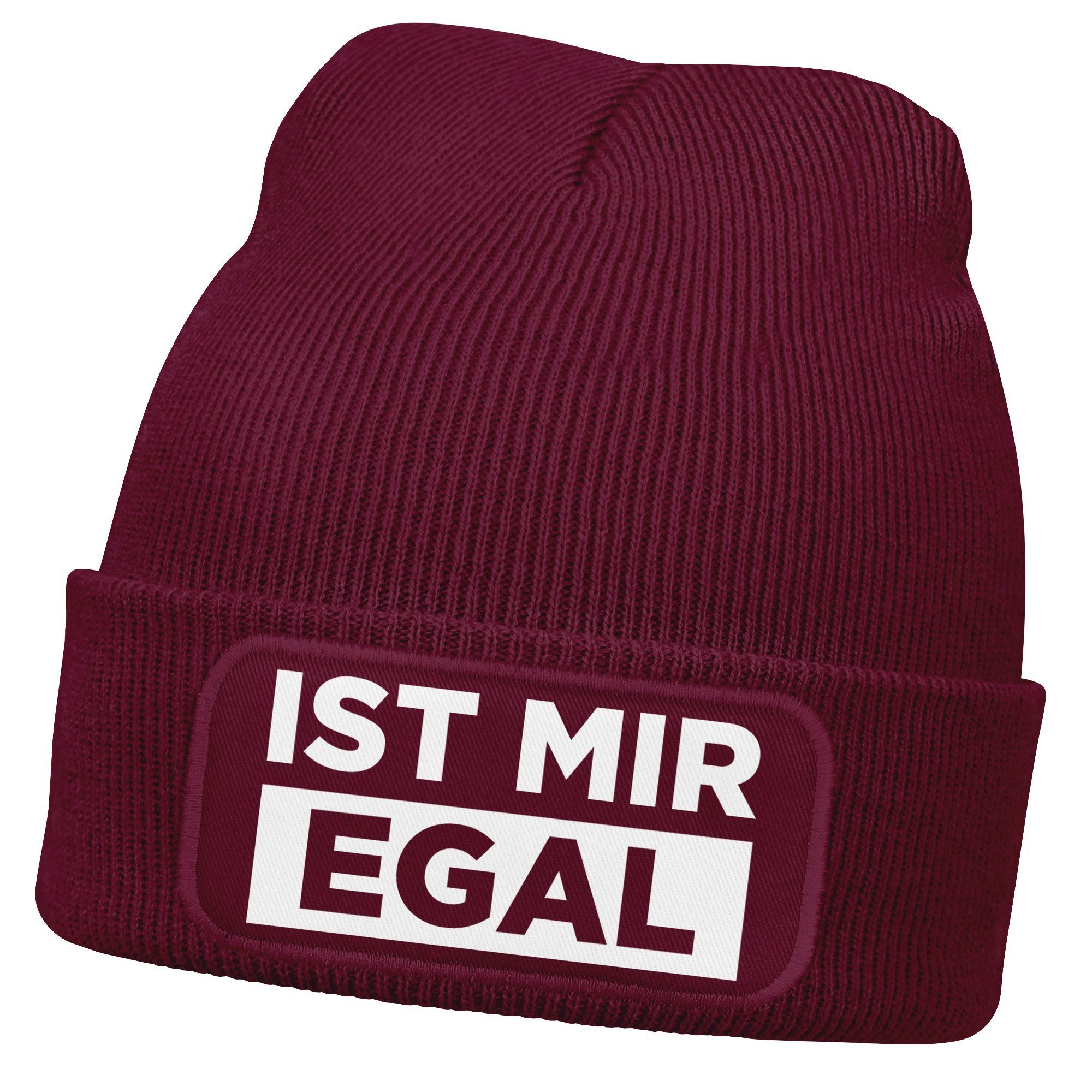 Beanie Herren Beanie mit Patch Strickmütze mit Spruch Ist mir egal Statement