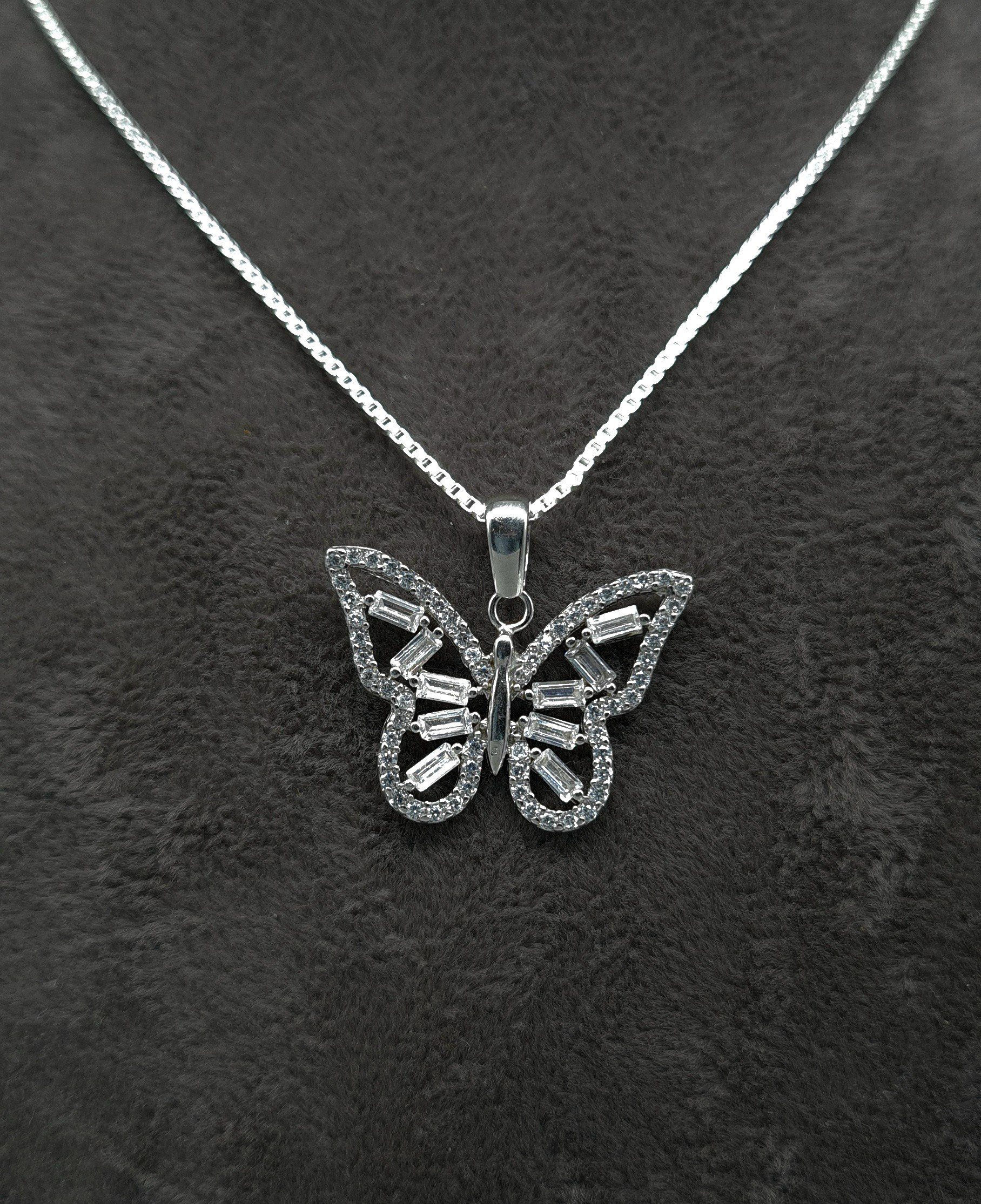 mit Schmetterling 925 Zirkonia Baguette Damen mit 925 Silber Kette - (inklusive rhodiniert Silberkette NAHLE Anhänger Schmuckschachtel), Anhänger Anhänger