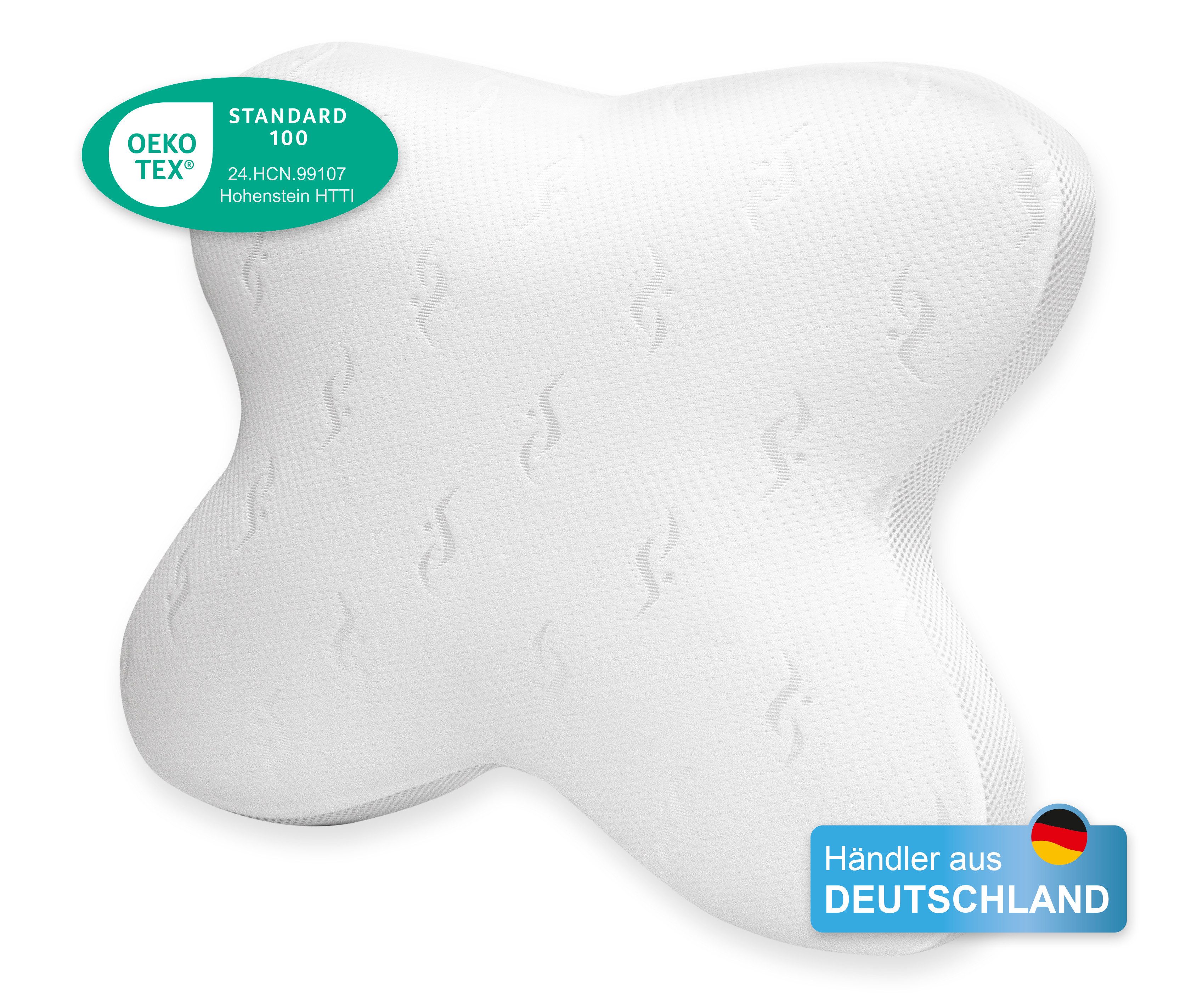 ELONEO Schlafkissen Visko-Schmetterlingskissen, körperangepasste Form, Füllung: Polyurethan, Bezug: Jacquard-Bezug, Seitenschläfer, Rückenschläfer, Bauchschläfer, 52x12x62 cm, mit waschbarem Jacquard-Bezug