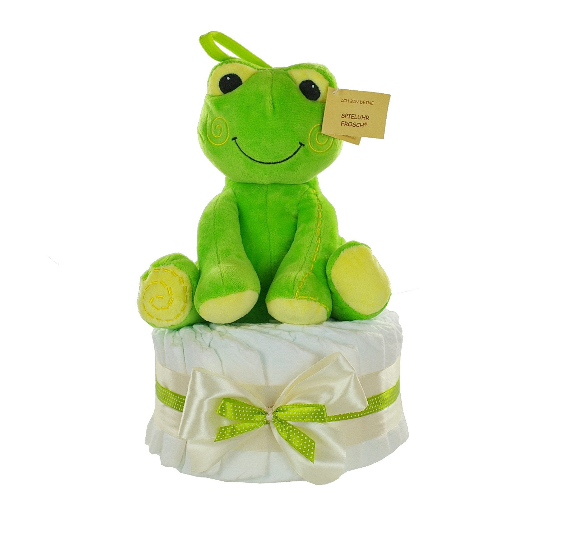 Neugeborenen-Geschenkset Windeltorte mit Spieluhr Frosch