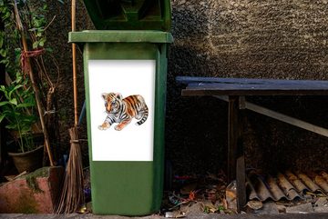 MuchoWow Wandsticker Tiger - Klein - Weiß (1 St), Mülleimer-aufkleber, Mülltonne, Sticker, Container, Abfalbehälter