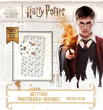 Bettlaken Harry Potter Weißes Kinderlaken, Baumwolle 90x200cm, Sarcia.eu