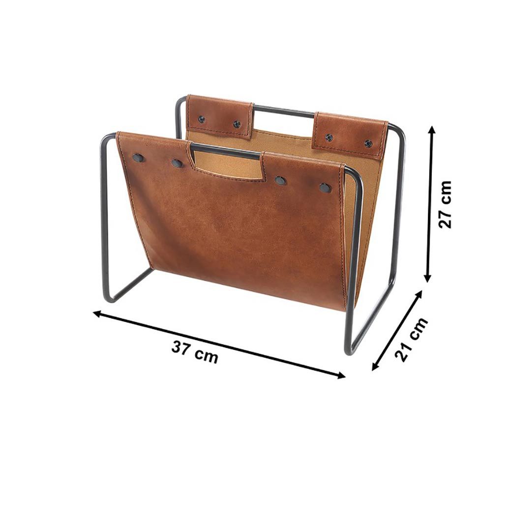 Kobolo Zeitungsständer Magazinsammler aus Metall und Kunstleder braun 37x24x27cm