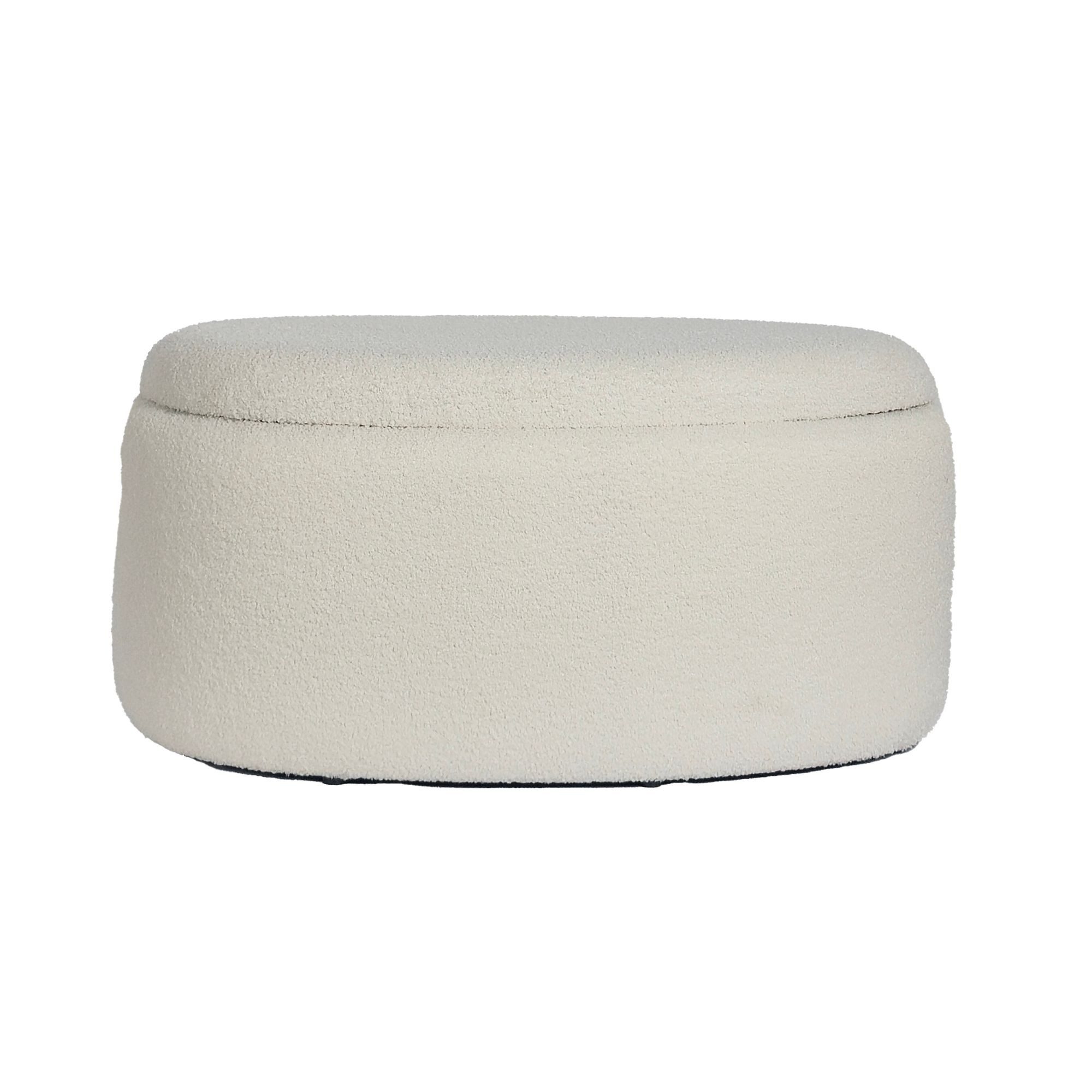 Wohnling Stauraumhocker Sitzhocker Stoff mit Stauraum oval 81 cm Creme Polsterhocker modern (Polsterhocker 81 cm, Hocker Stauraum Oval Modern), Dekohocker Creme Stoff, Sitzhocker Gepolstert