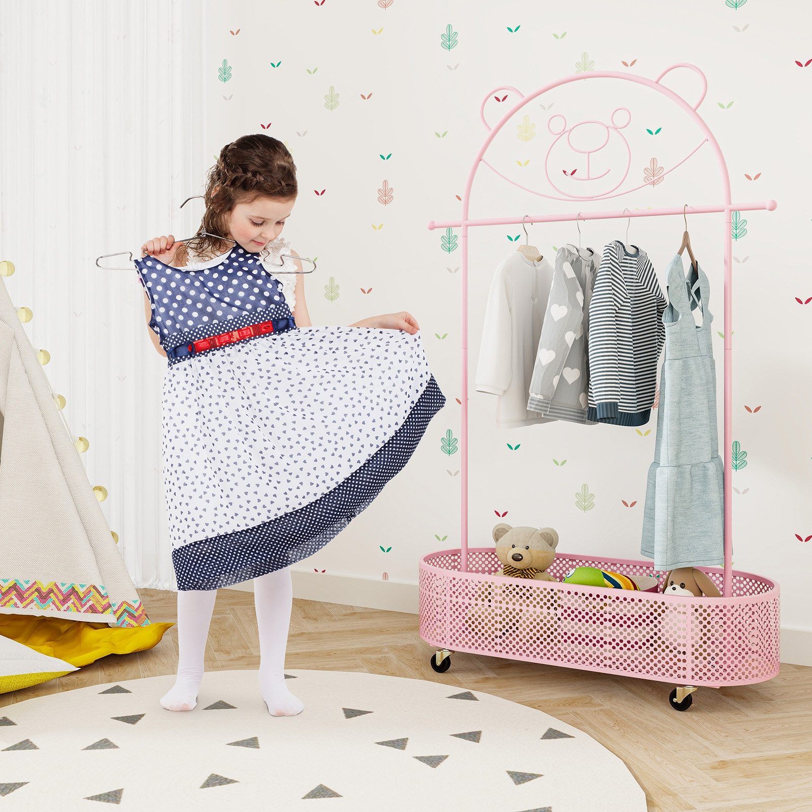COSTWAY Kleiderständer, Kinder, höhenverstellbar 130/150/182cm, mit günstig online kaufen