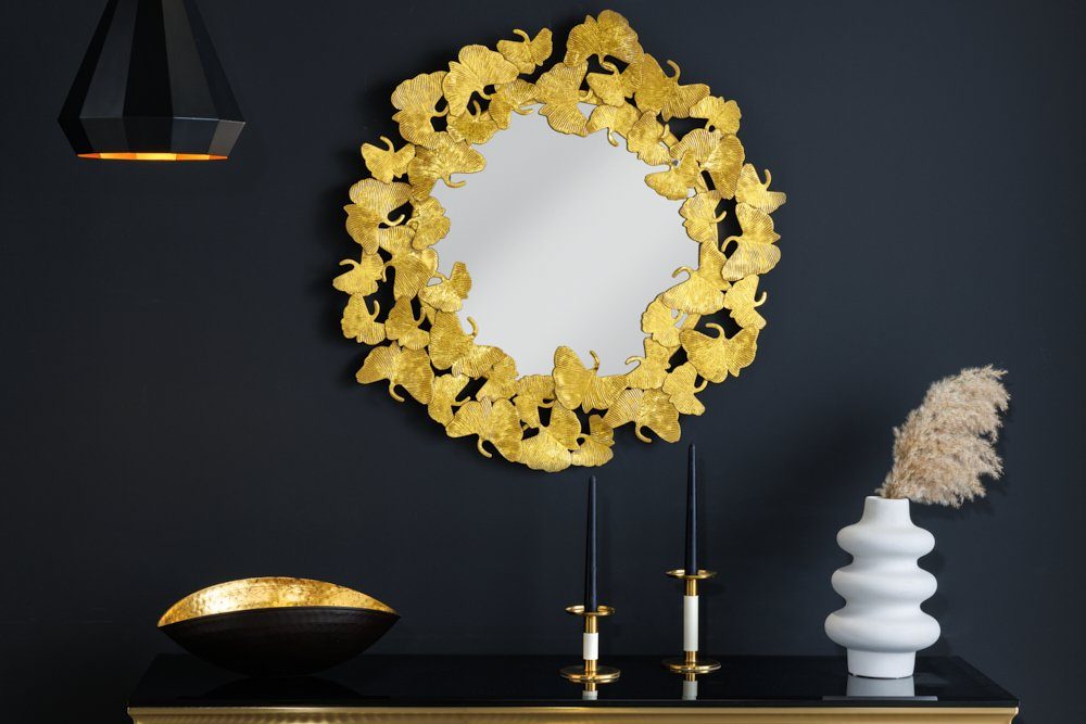 riess-ambiente Wandspiegel gold rund · GINKGO Metall · · Rahmen Dekoration mit · (1-St), Handmade LEAFS · Wohnzimmer L 70cm