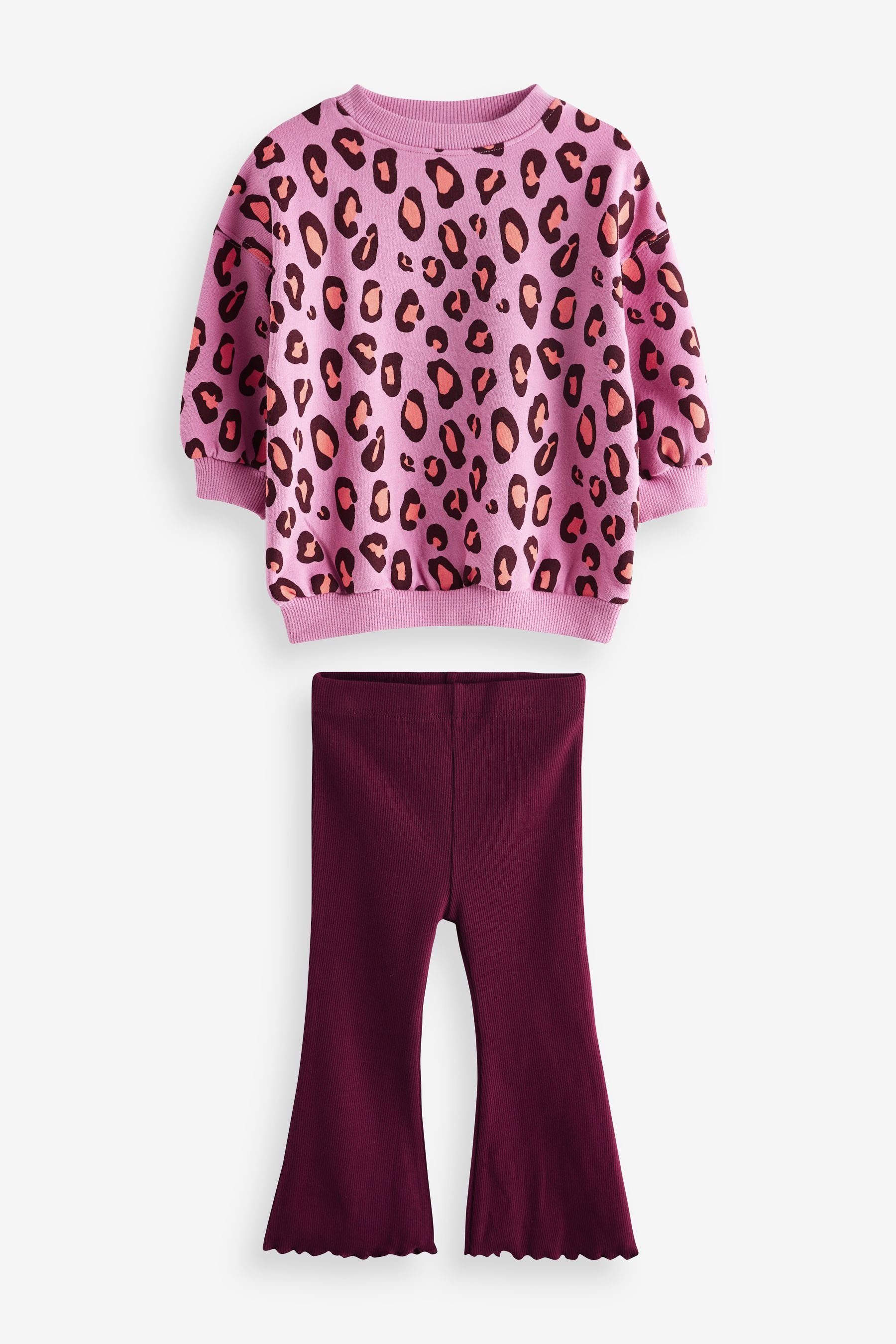 Pink Leggings Next Leggings Animal & und (2-tlg) ausgestellte Sweatshirt Set im Shirt Print