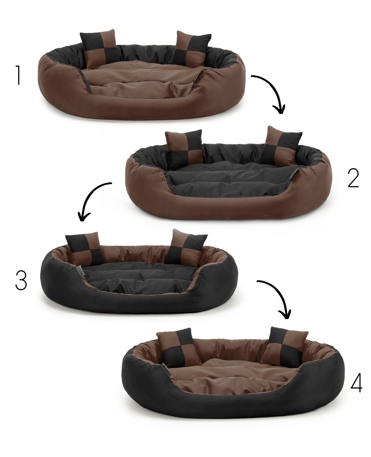 lionto Tierbett für Katzen, 4-in-1 Katzenbettchen wendbar, wasserabweisendes Textil, modern, wendbar, kratzfest & pflegeleicht