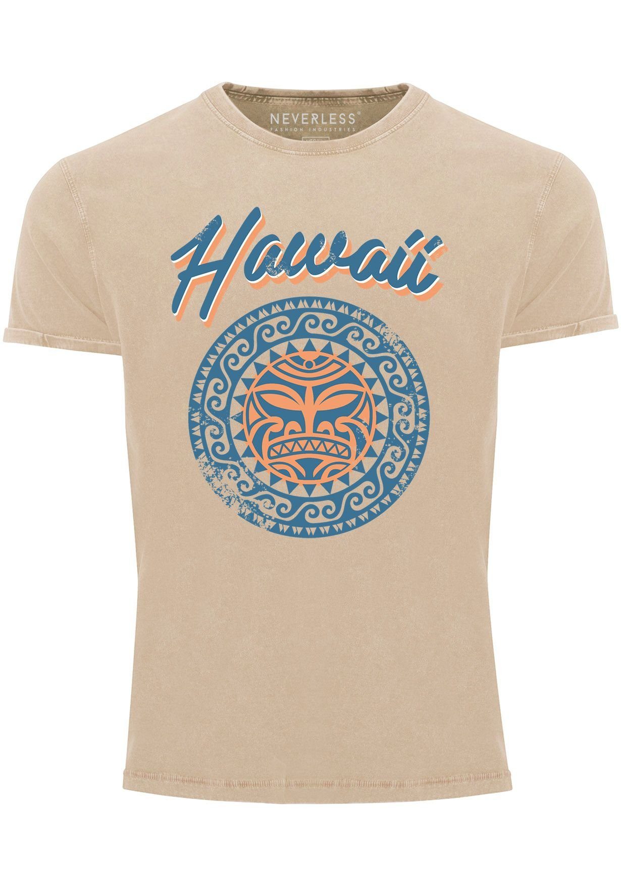 Neverless Print-Shirt Herren T-Shirt Hawaii Tattoo Tribal Maui Ethno Style Printshirt Vintag mit Print natur