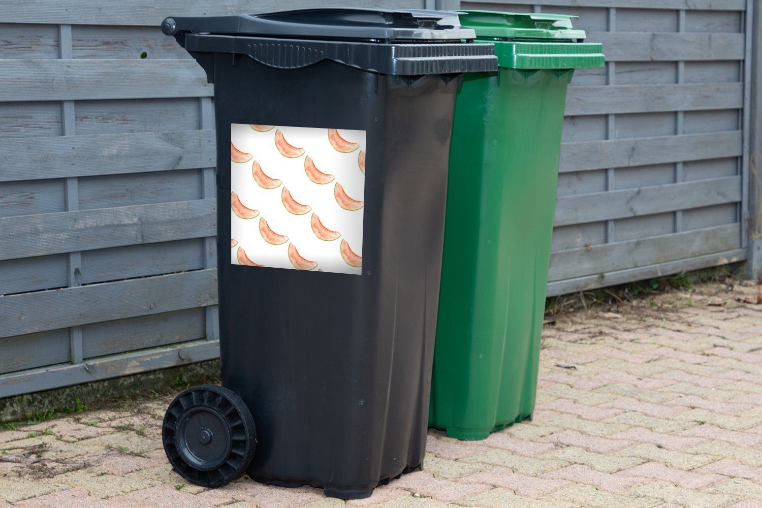 Schablonen Mülltonne, - Abfalbehälter Mülleimer-aufkleber, (1 Container, Wandsticker - Aquarell St), Melone Sticker, MuchoWow