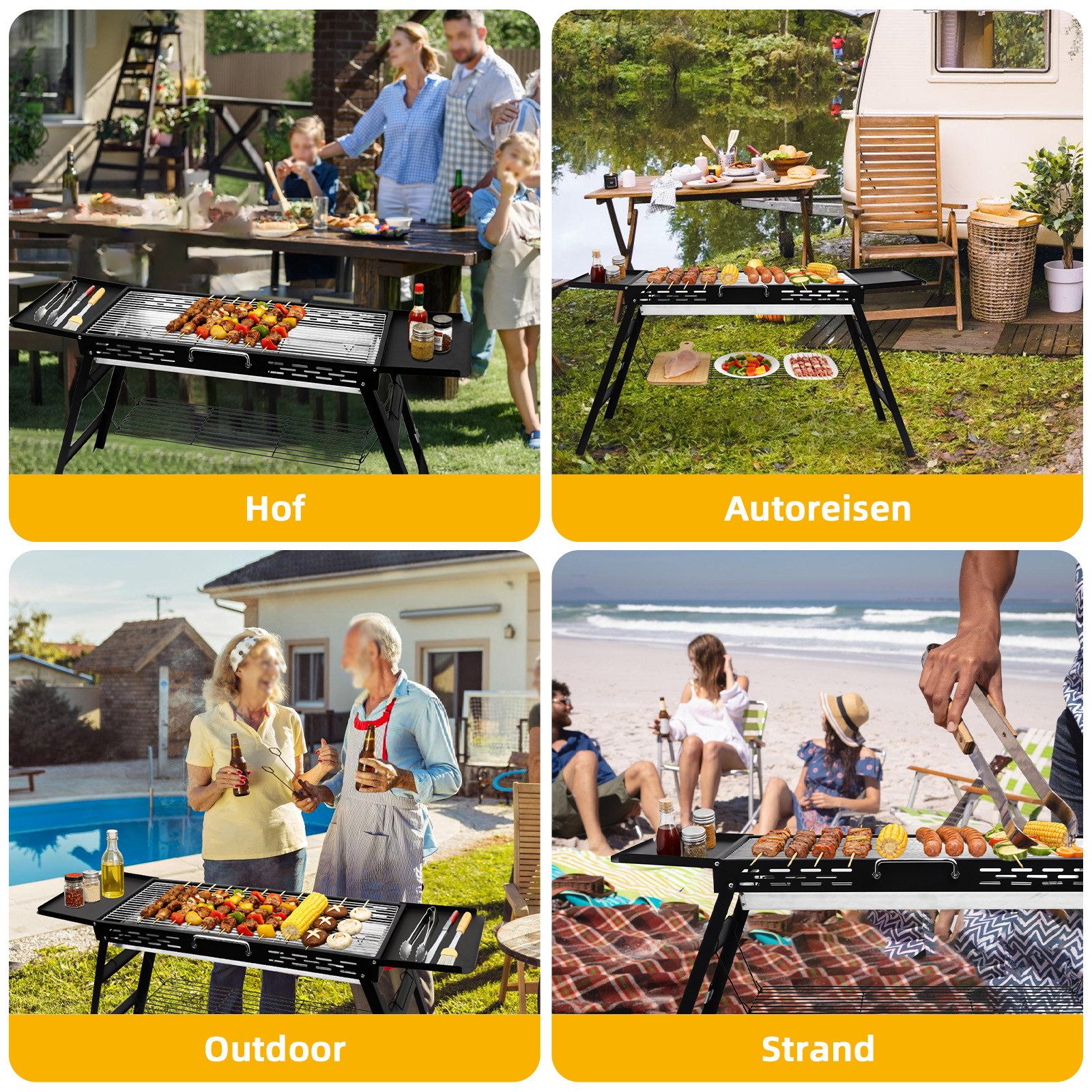 SunJas Holzkohlegrill K-603 Tragbar Klappgrill mit 2 Seitenablagen und Untergitter, Tischgrills Campinggrill, für 3–5 Personen für Garten, Outdoor‑Aktivitäten & – Bild 5 von 5