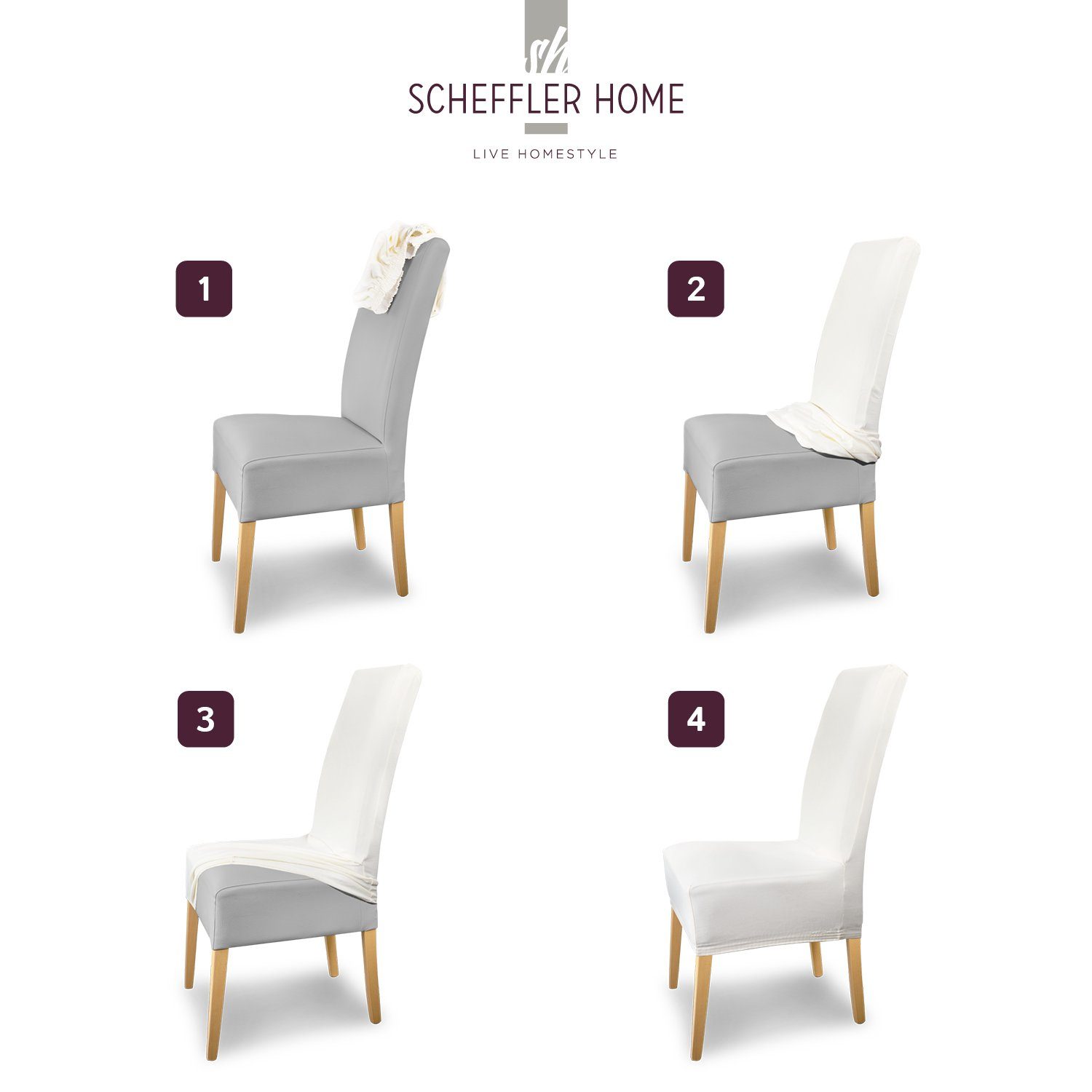 SCHEFFLER-HOME und Marie Fleckenschutz LIVE HOMESTYLE Effekt, elastische Lotus Stuhlabdeckungen Taupe sh Stuhlhusse mit