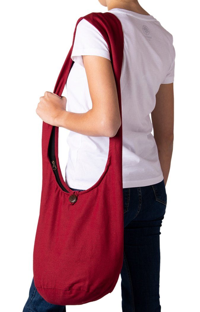 PANASIAM Beuteltasche Schulterbeutel einfarbig Schultertasche aus 100% Baumwolle in 2 Größen, Umhängetasche auch als Wickeltasche Handtasche oder Strandtasche Bordeauxrot