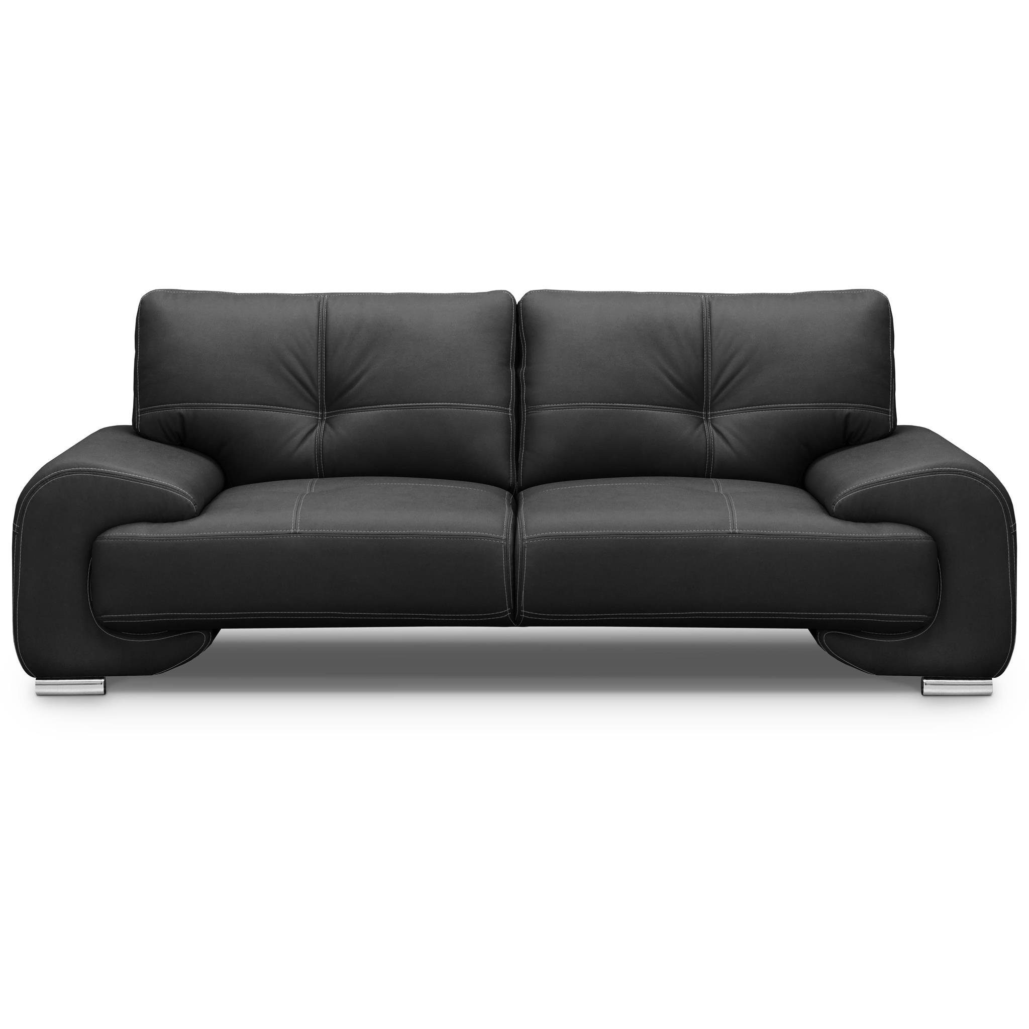 + und mit Nähten Sitz 99) Zweisitzer Schwarz Maxime aus (vega Kunstleder, im Wellenfedern, Beautysofa Couchgarnitur + bequemer mit Stil), Polstergarnitur (Sessel dekorativen Dreisitzer lux, modernes