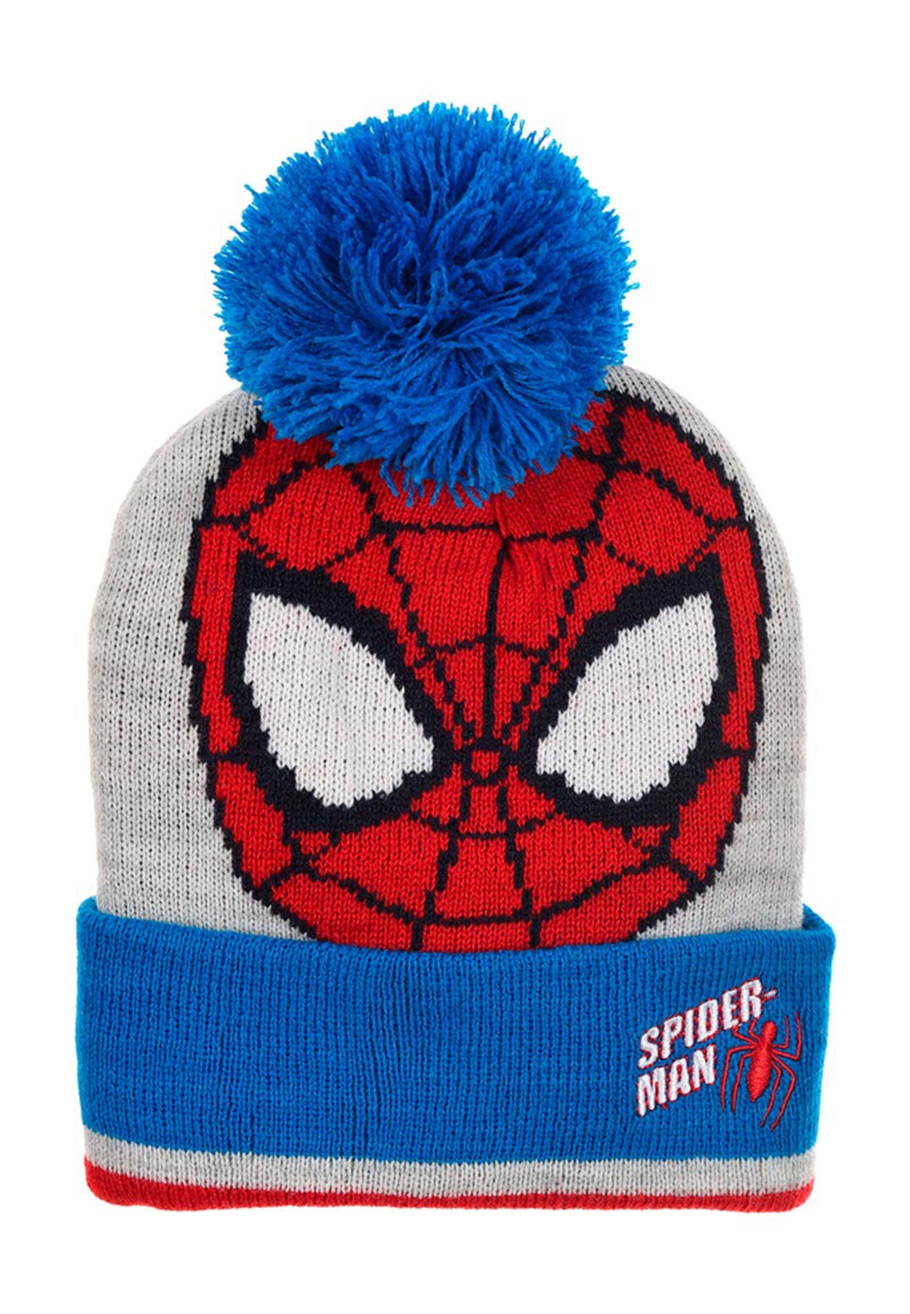 Kinder Blau Jungen Winter-Bommel-Mütze Strickmützte Bommelmütze Spiderman