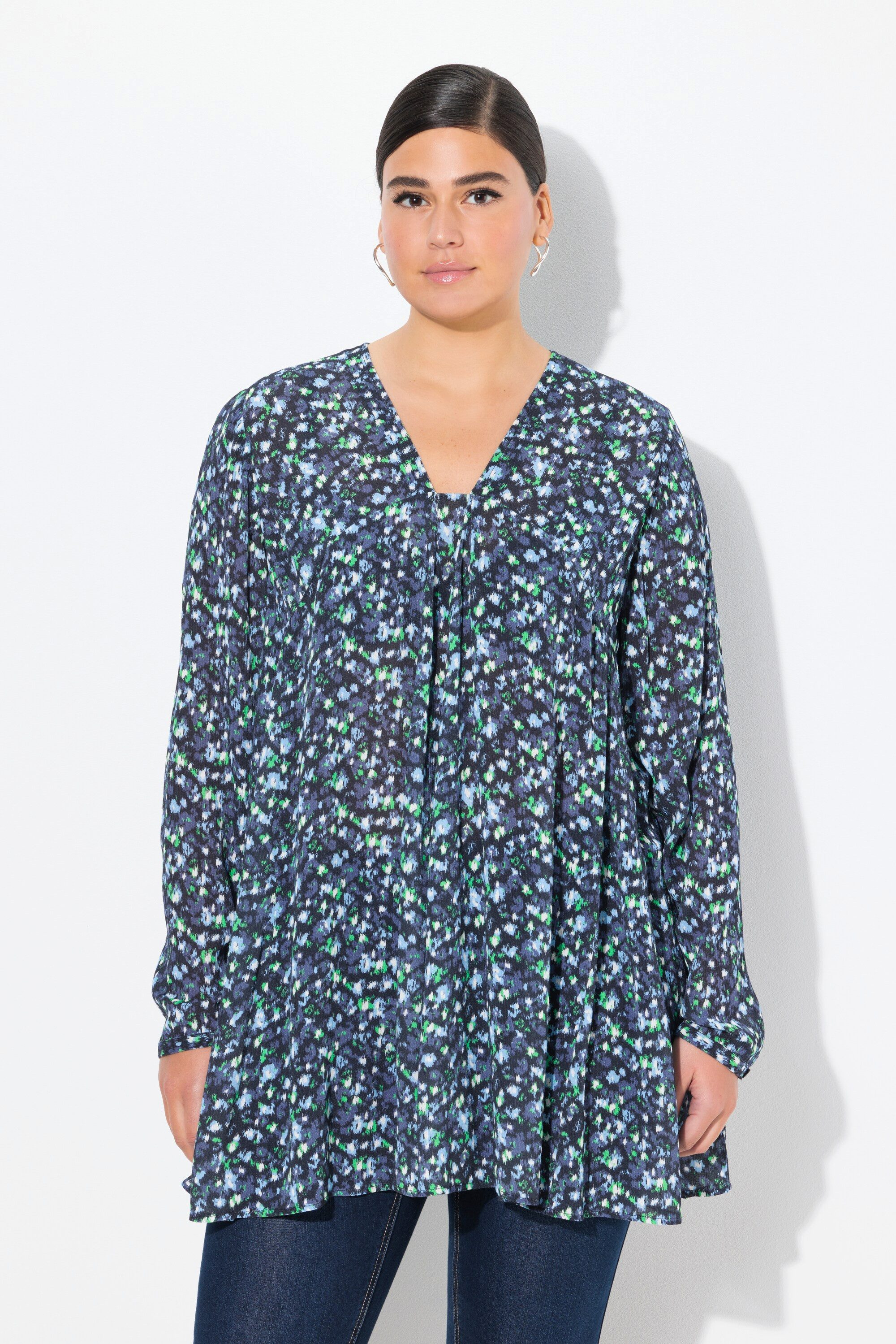 Ulla Popken Longbluse Bluse Alloverdruck A-Linie günstig online kaufen