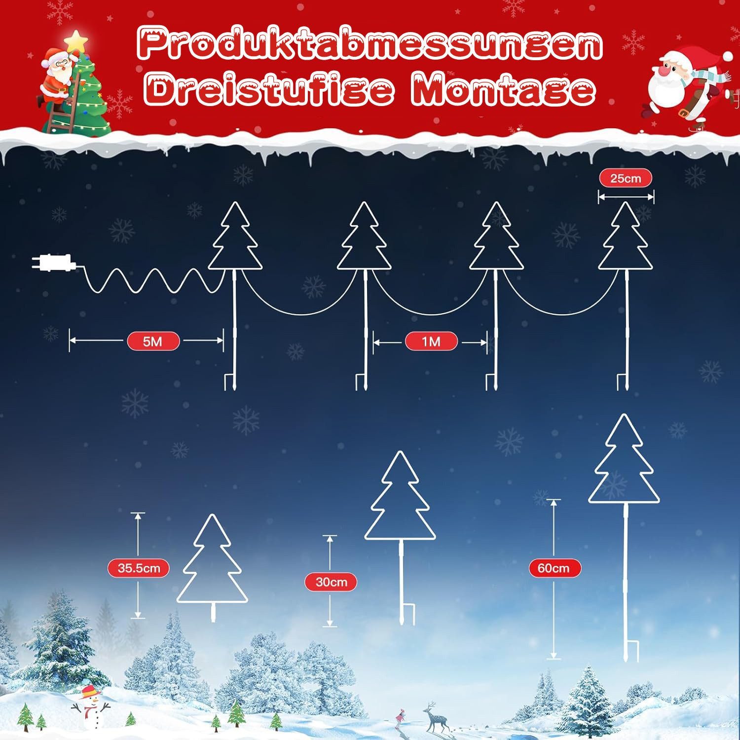 Quntis LED-Lichterkette Weihnachtsdeko Gartenstecker mit Timer, Weihnachtsbeleuchtung Garten, 4er Set Weihnachtsbäume mit stecker für Weihnachten Außen Wege Rasen