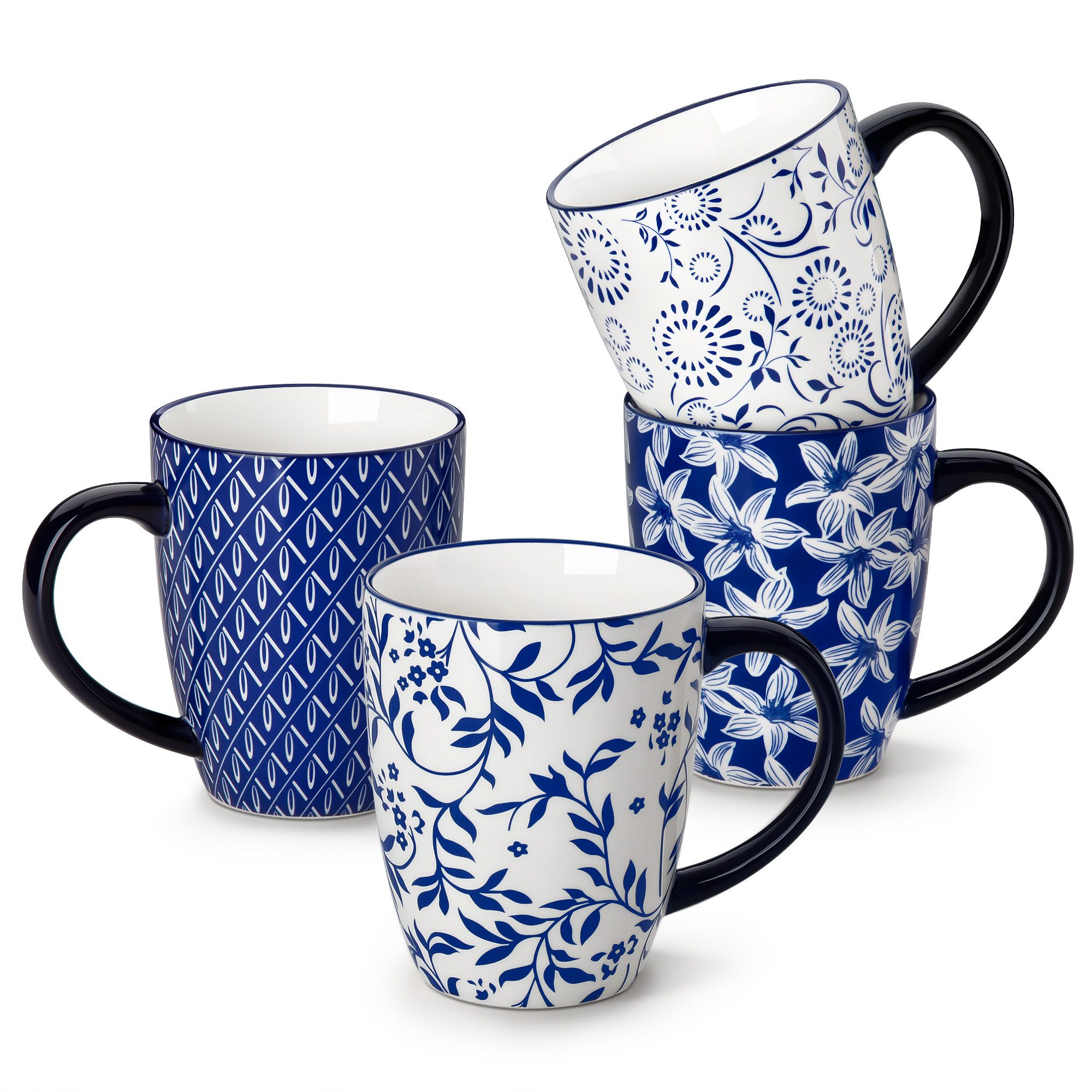 vancasso Tasse Tassen Set, Becher für 4/6, Porzellan, 420ml, Blau und Weiß, 4-tlg., Porzellan