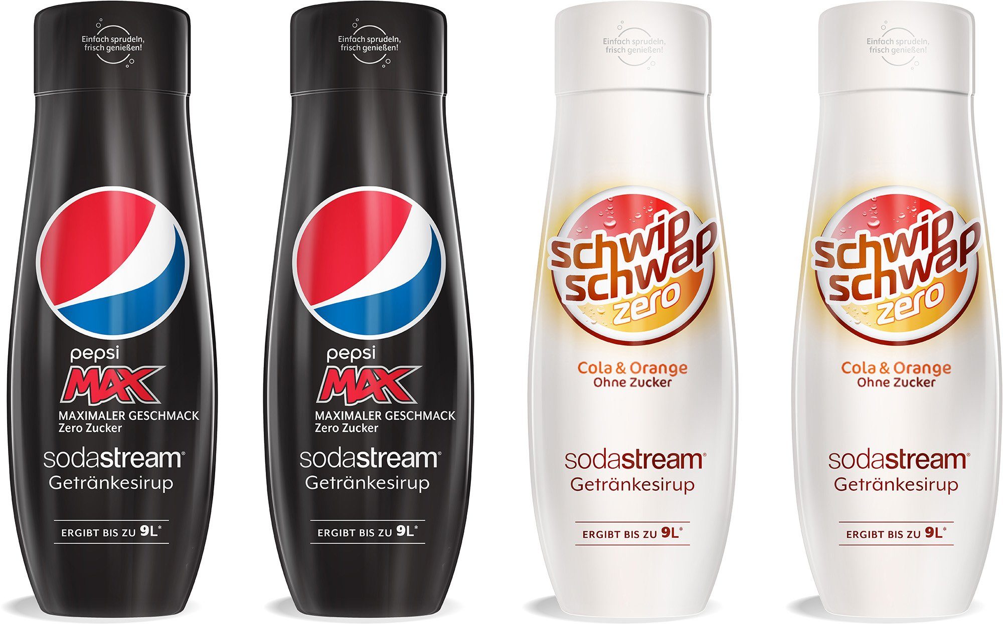 SodaStream Getränke-Sirup PepsiMax & SchwipSchwap Zero, 4 Stück, für bis zu 9 Liter Fertiggetränk