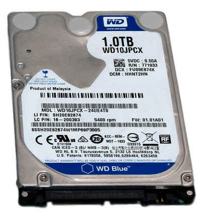 Western Digital WD Blue 1TB 2,5" Zoll HDD 5400rpm 8MB Cache SATA III WD10JPCX interne HDD-Festplatte