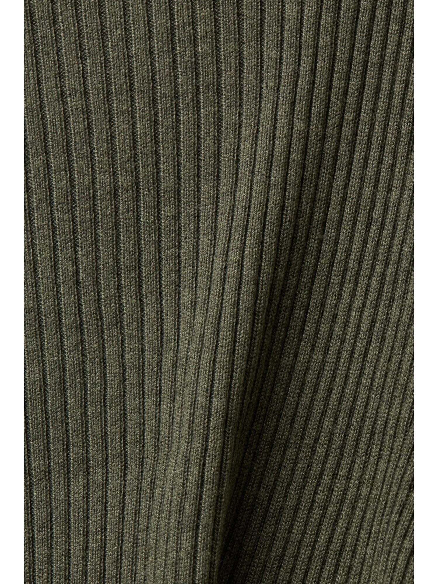 KHAKI (1-tlg) GREEN Cardigan mit Zipfelsaum Gerippter Strickjacke Esprit